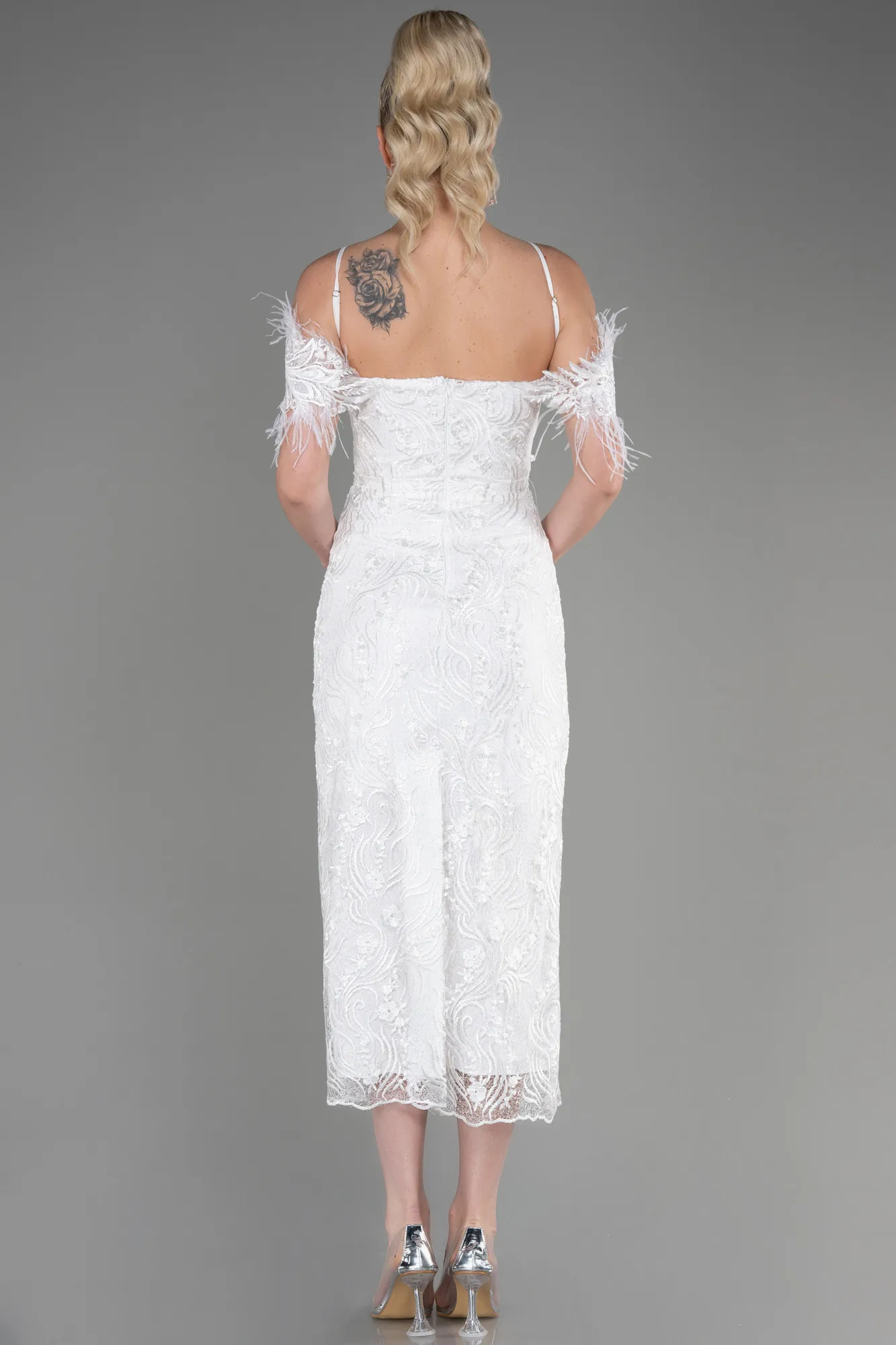 Ecru-Midi Laced Party Dress ABK1998