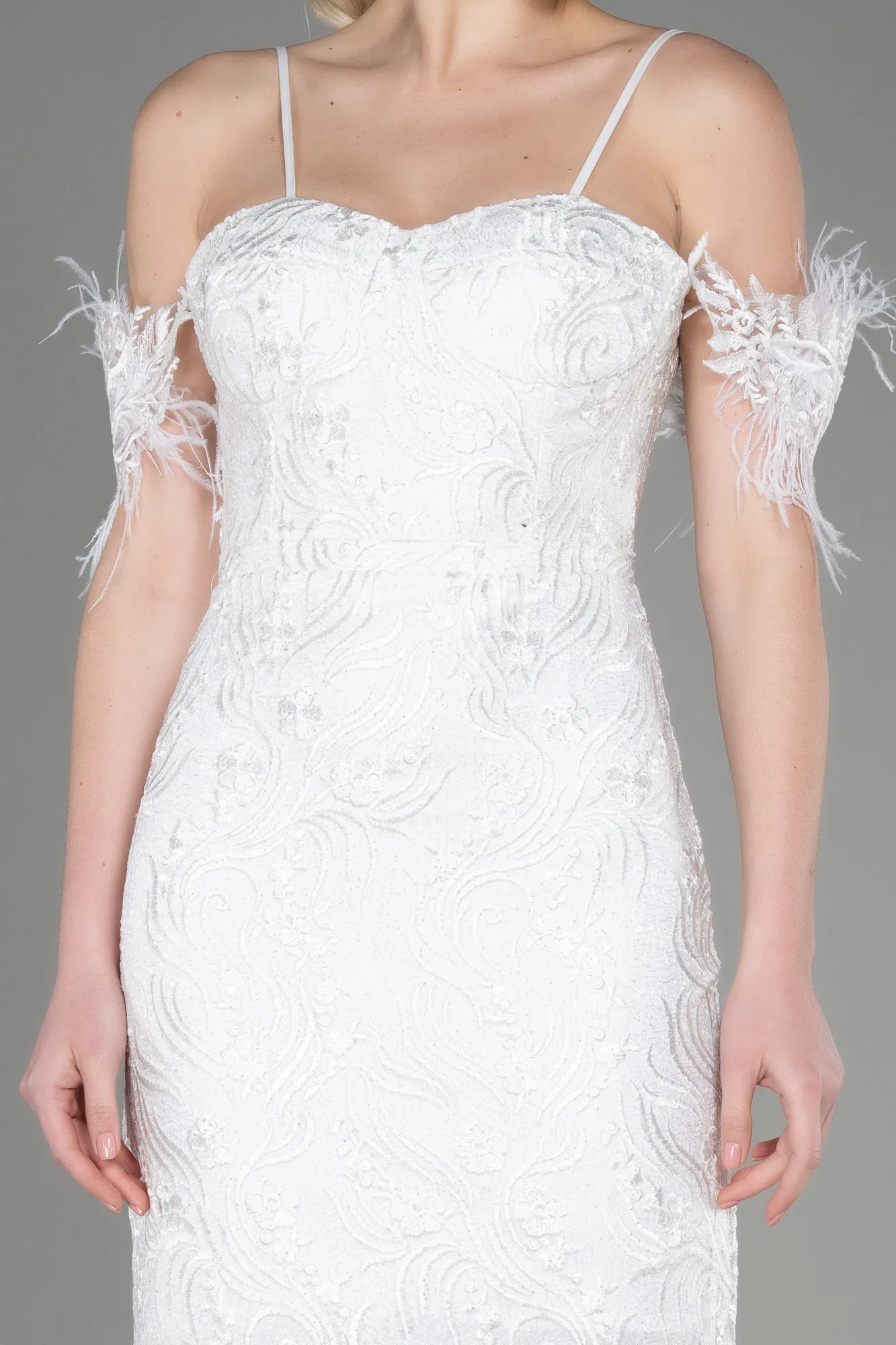 Ecru-Midi Laced Party Dress ABK1998