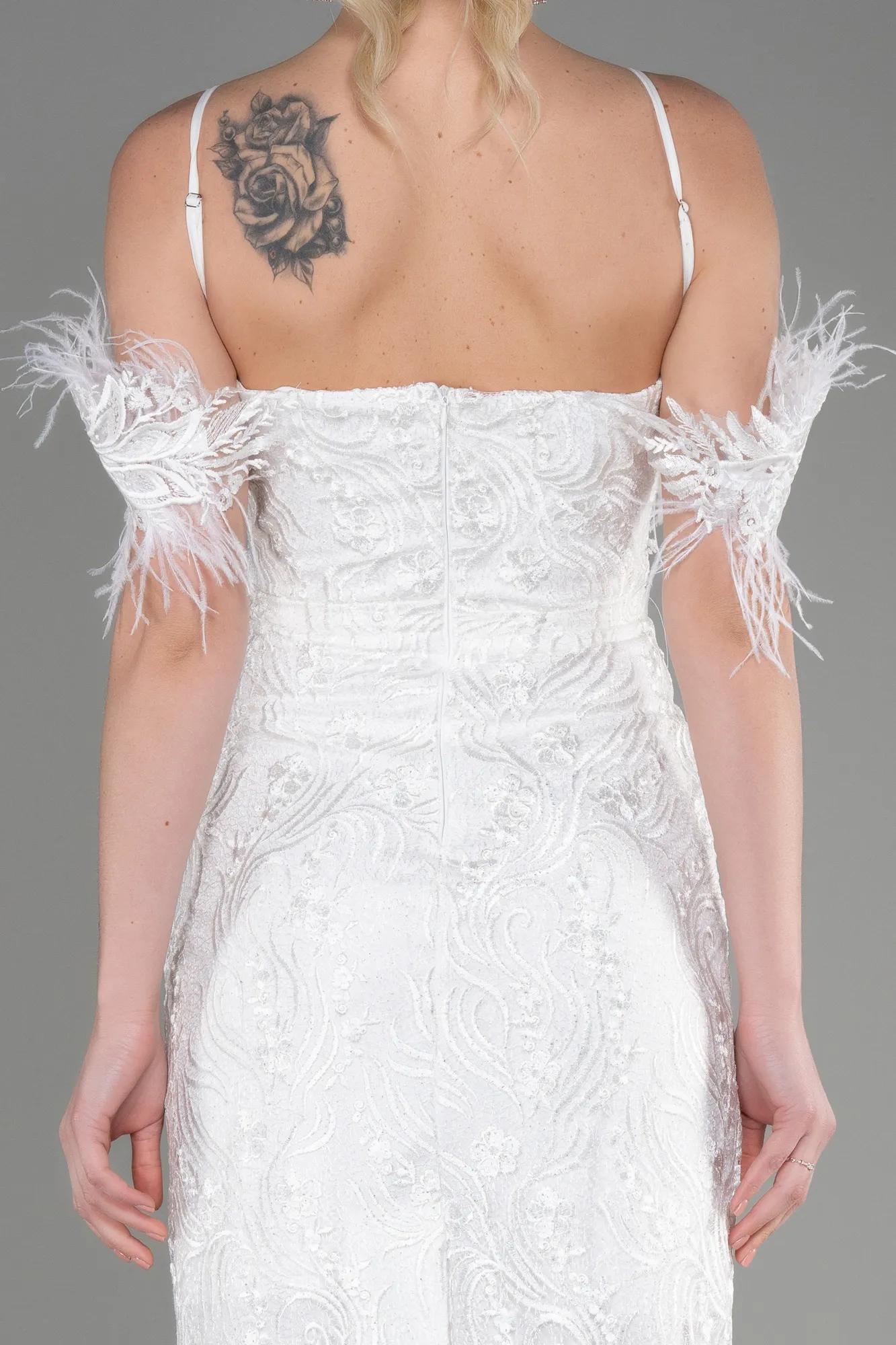 Ecru-Midi Laced Party Dress ABK1998