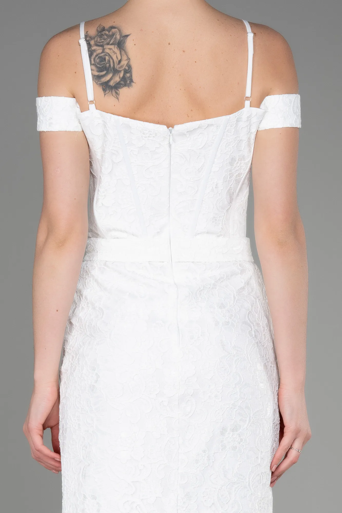 Ecru-Midi Laced Party Dress ABK2013