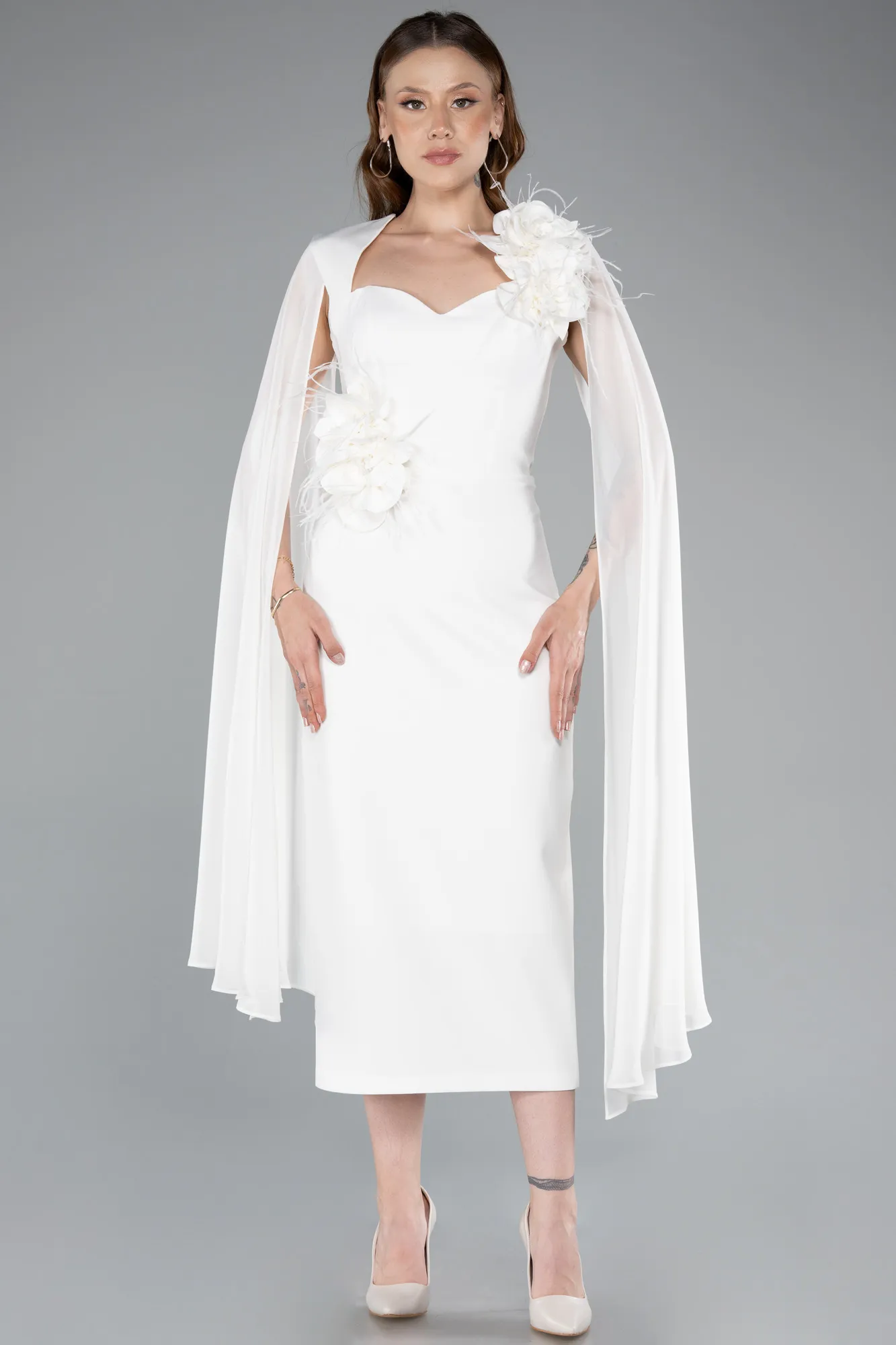 Ecru-Midi Party Dress ABK2355