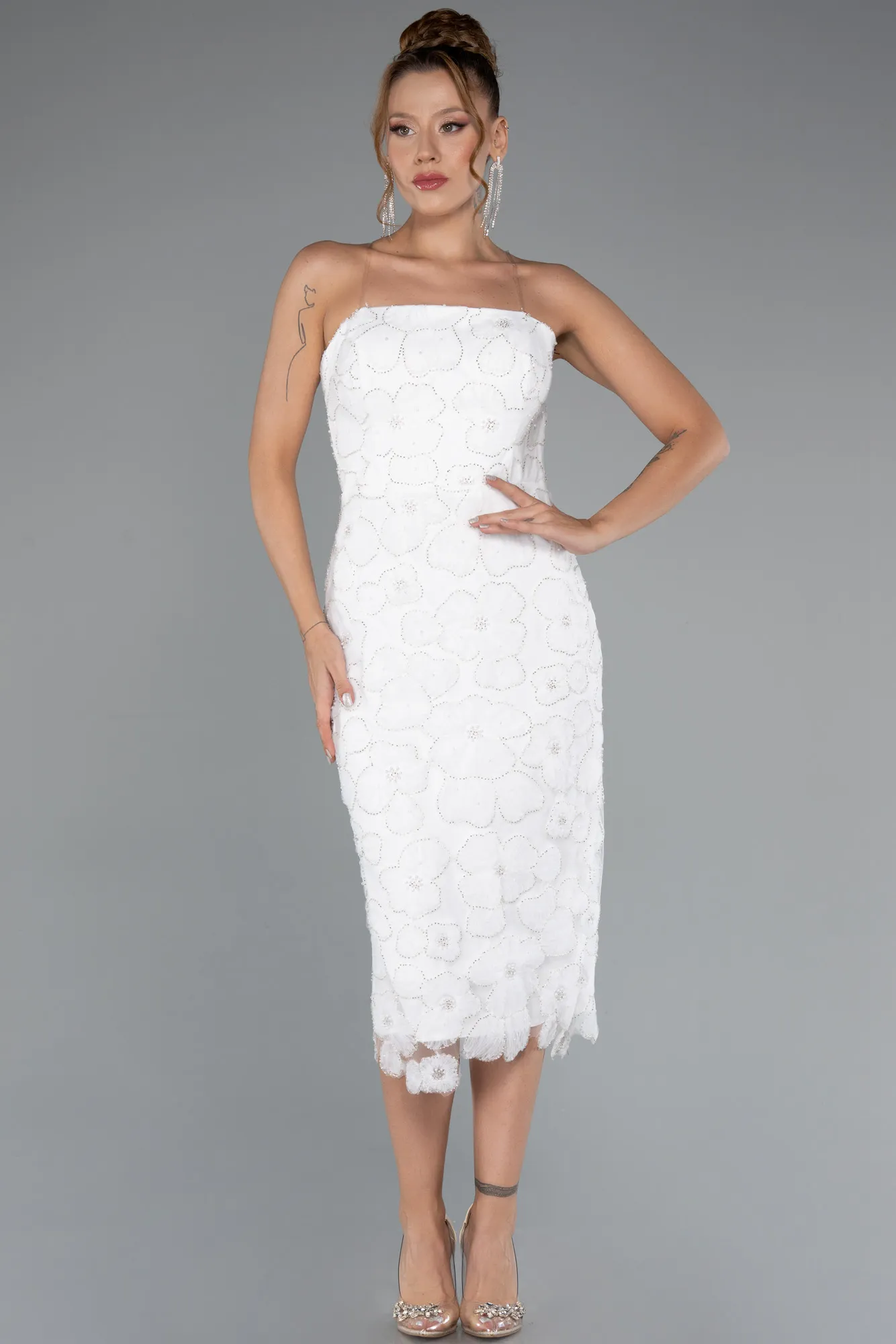 Ecru-Midi Party Dress ABK2452
