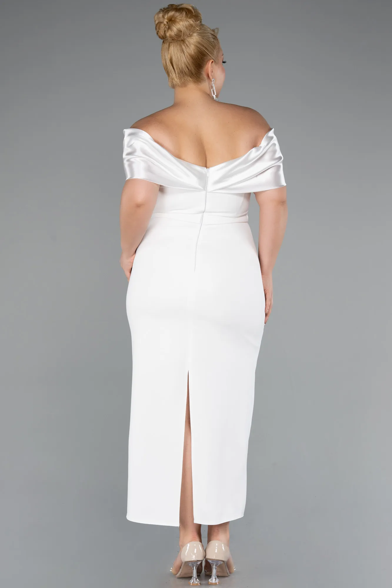 Ecru-Midi Plus Size Cocktail Dress ABK2379