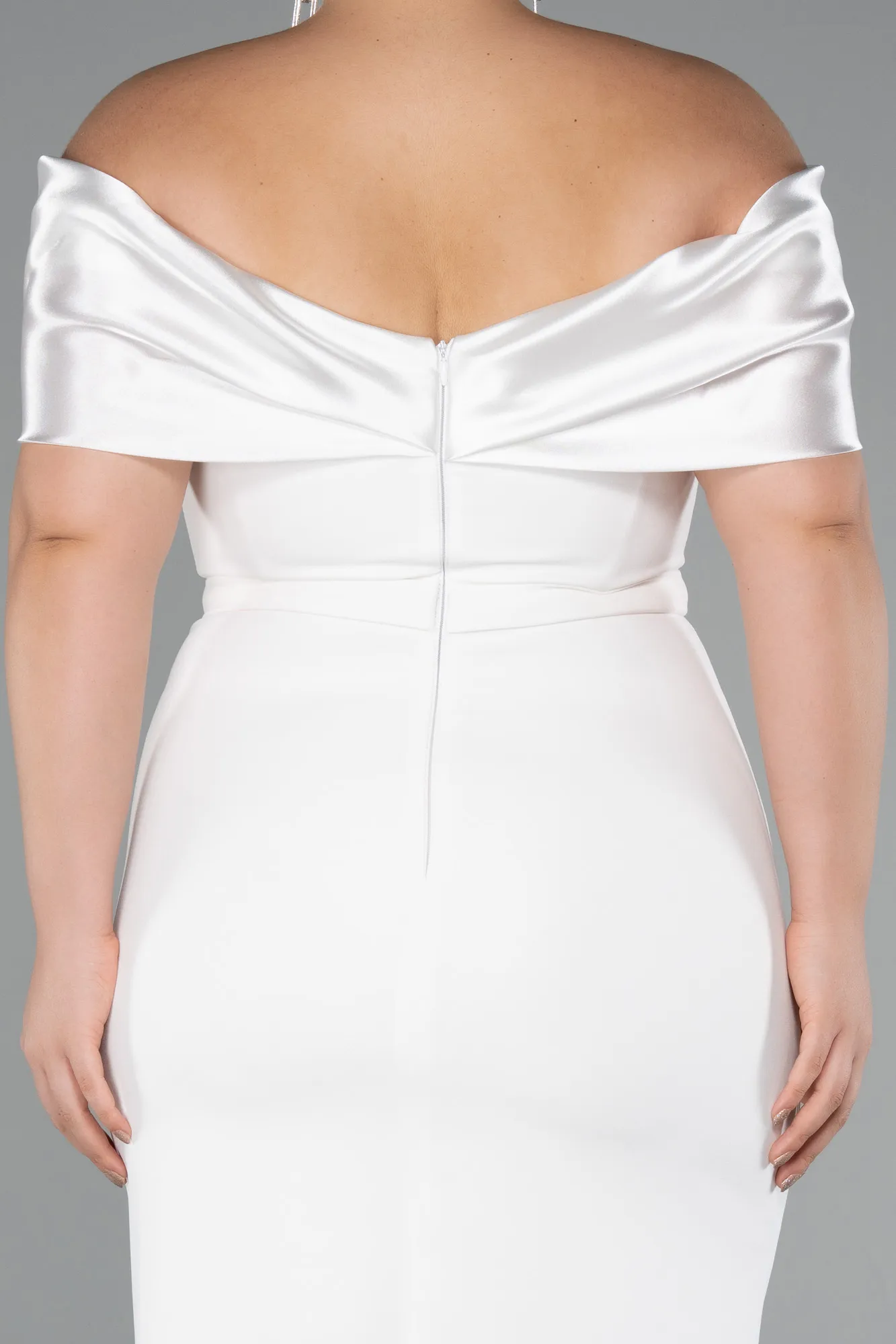 Ecru-Midi Plus Size Cocktail Dress ABK2379