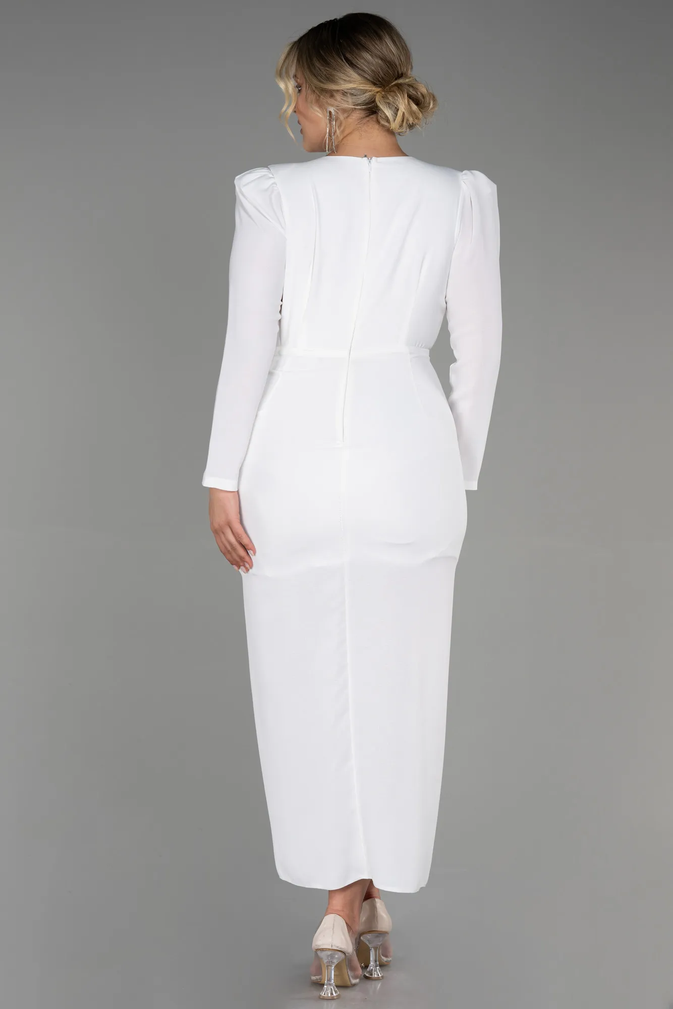 Ecru-Midi Plus Size Evening Dress ABK1535