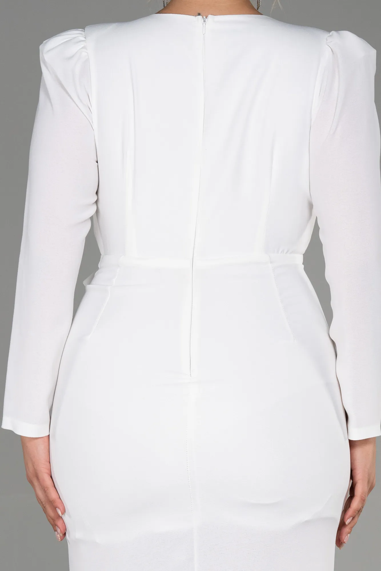 Ecru-Midi Plus Size Evening Dress ABK1535