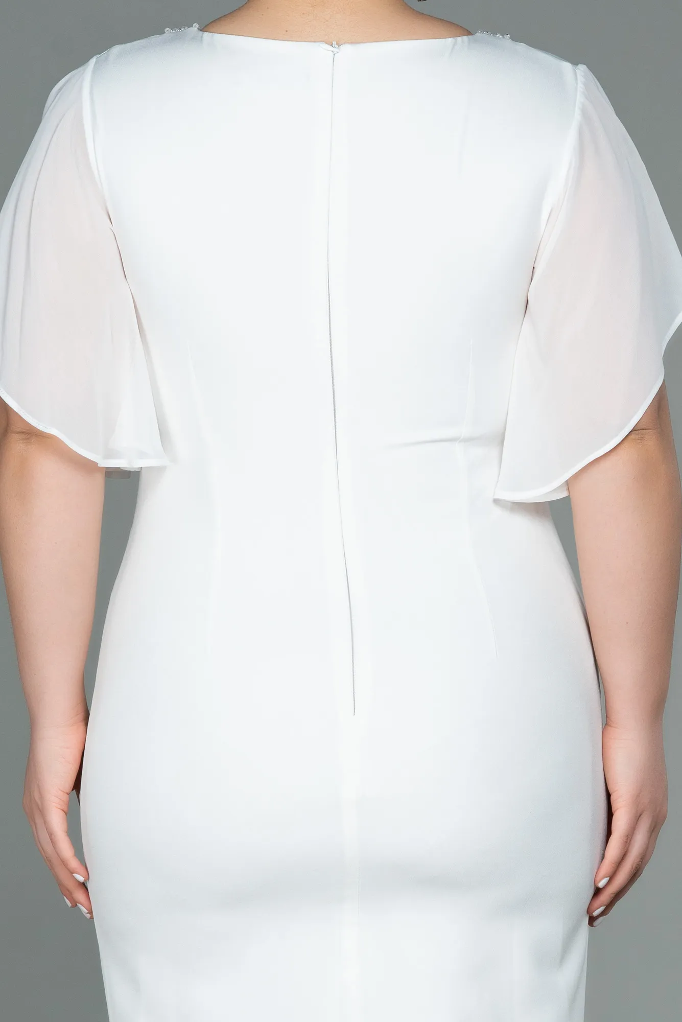 Ecru-Midi Plus Size Evening Dress ABK1626