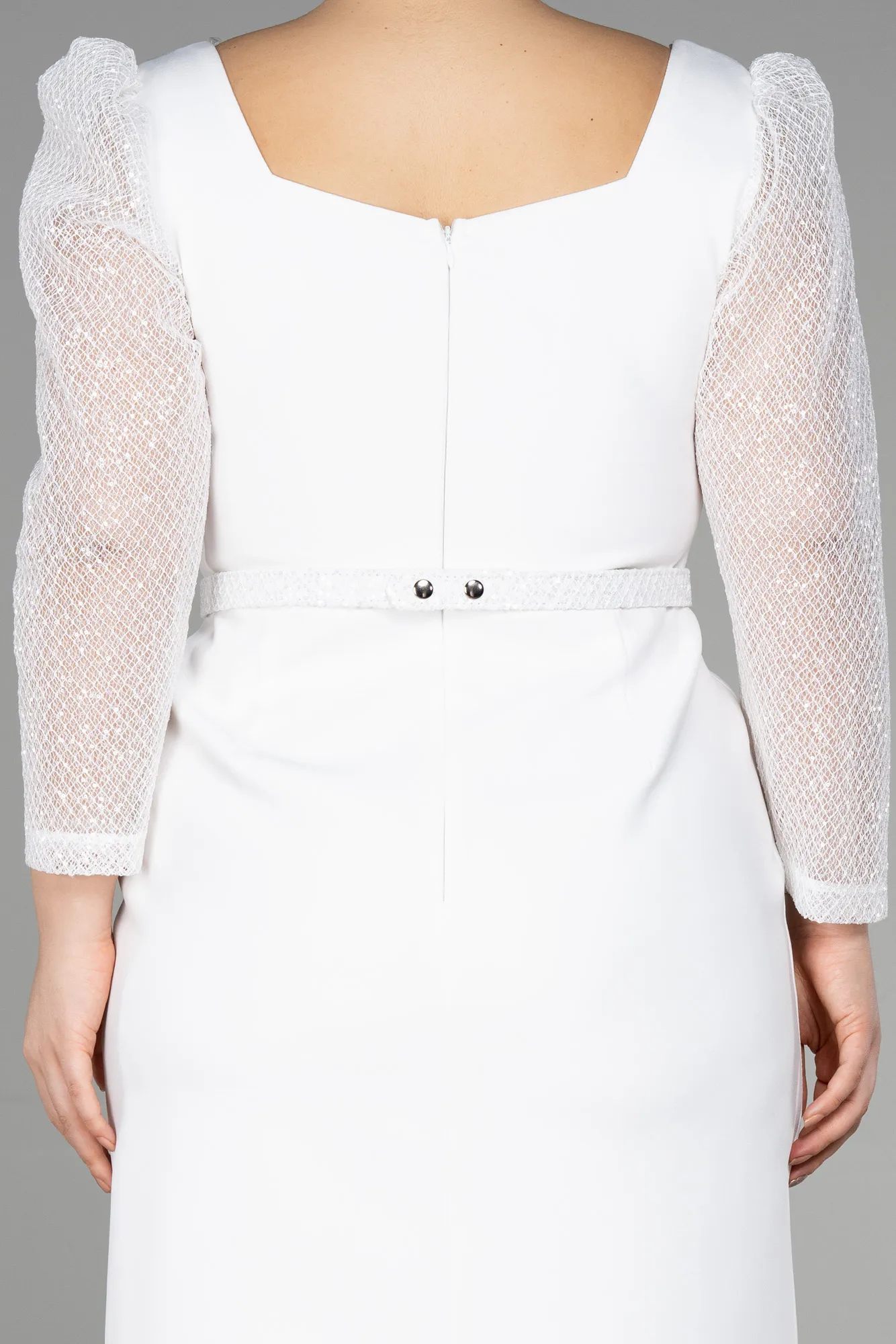 Ecru-Midi Plus Size Evening Dress ABK1930