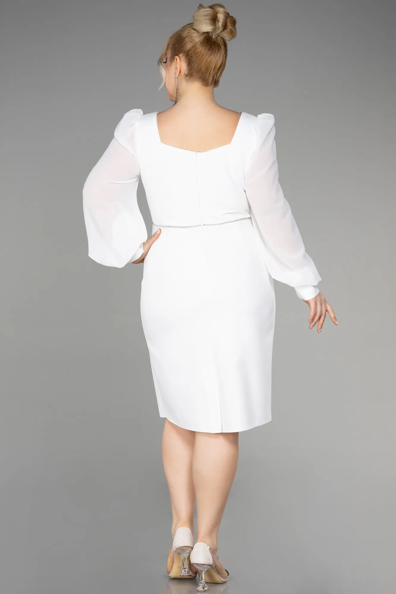 Ecru-Midi Plus Size Party Dress ABK1945