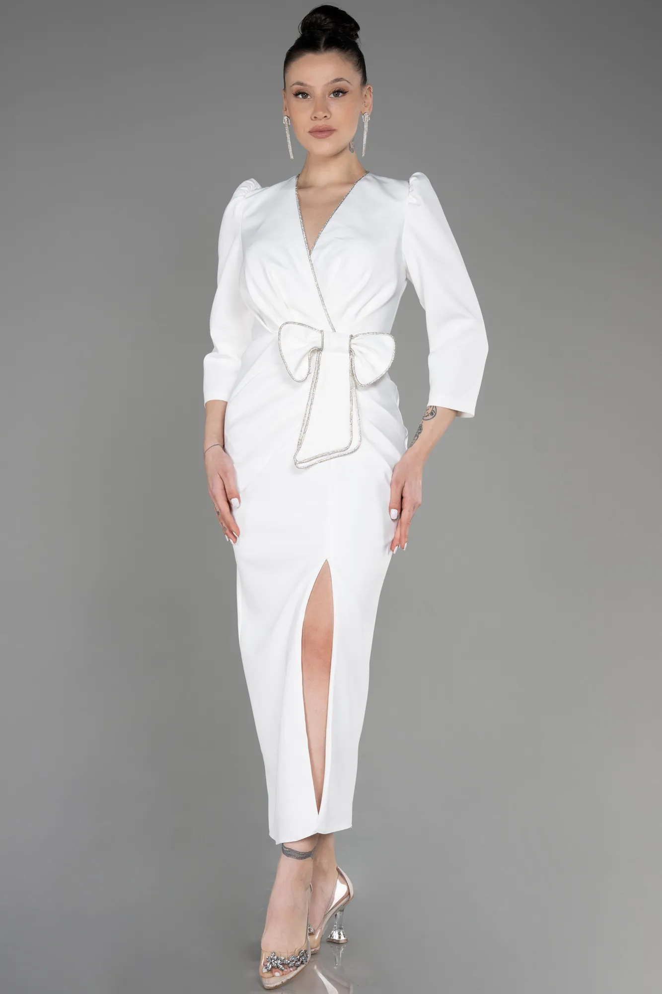 Ecru-Midi Plus Size Party Dress ABK1993