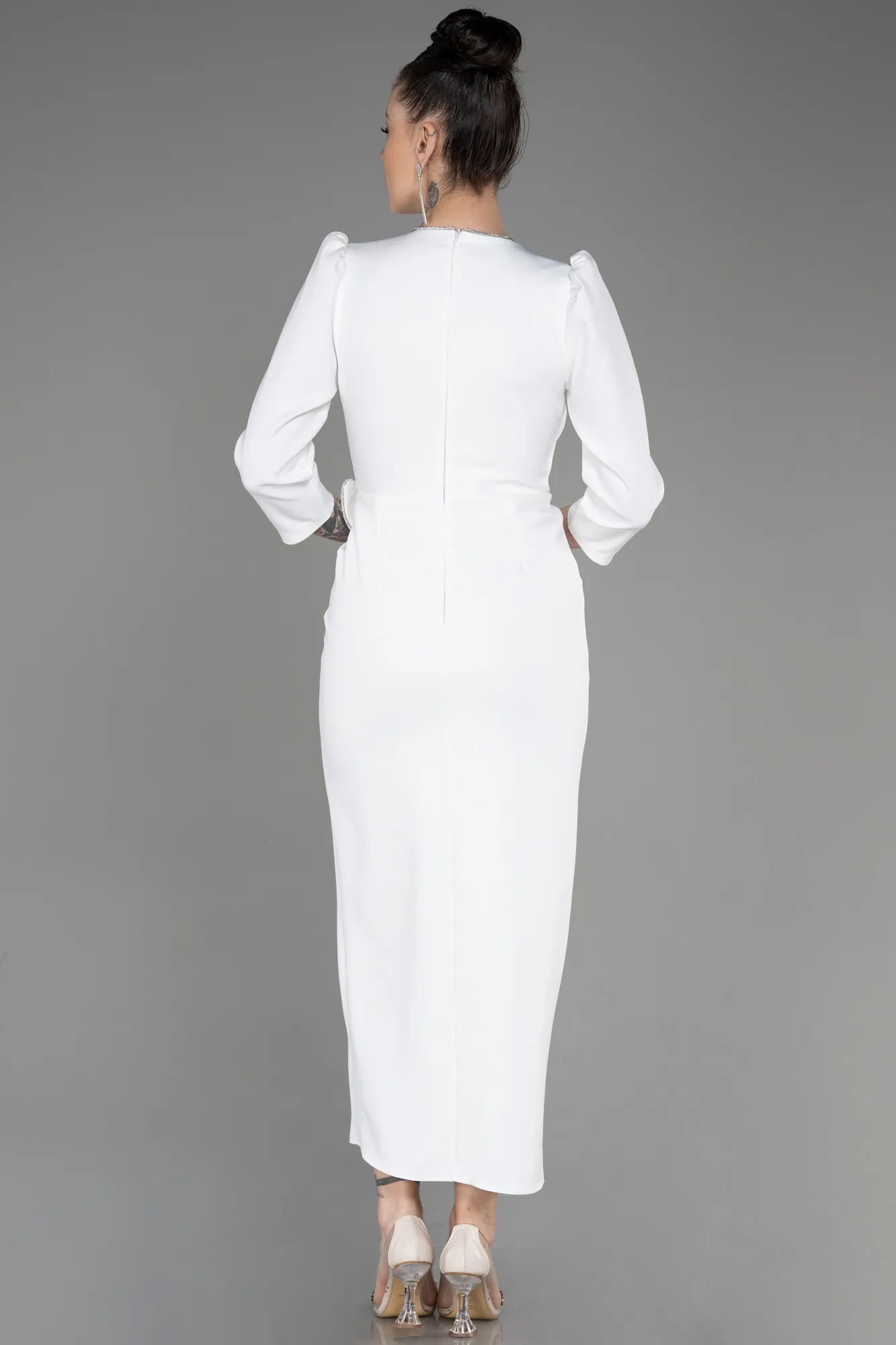 Ecru-Midi Plus Size Party Dress ABK1993