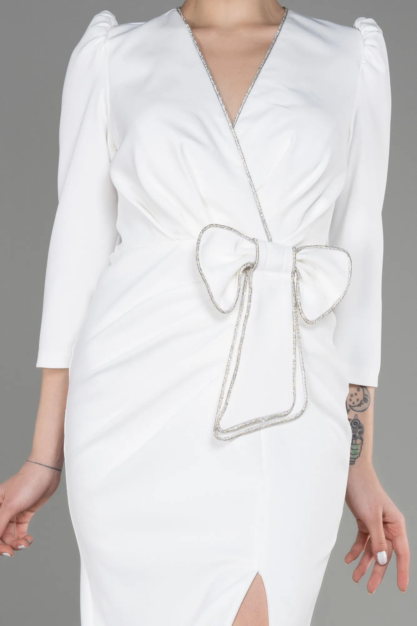 Ecru-Midi Plus Size Party Dress ABK1993