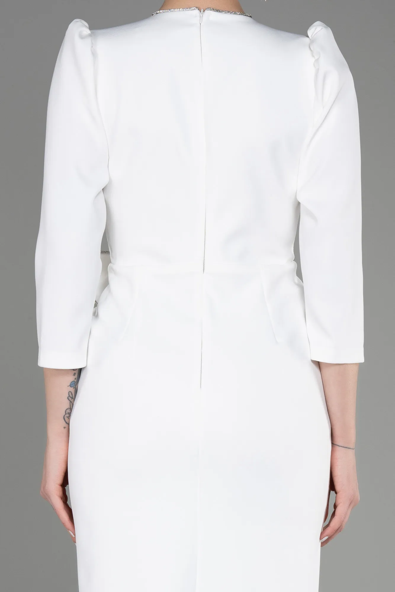 Ecru-Midi Plus Size Party Dress ABK1993