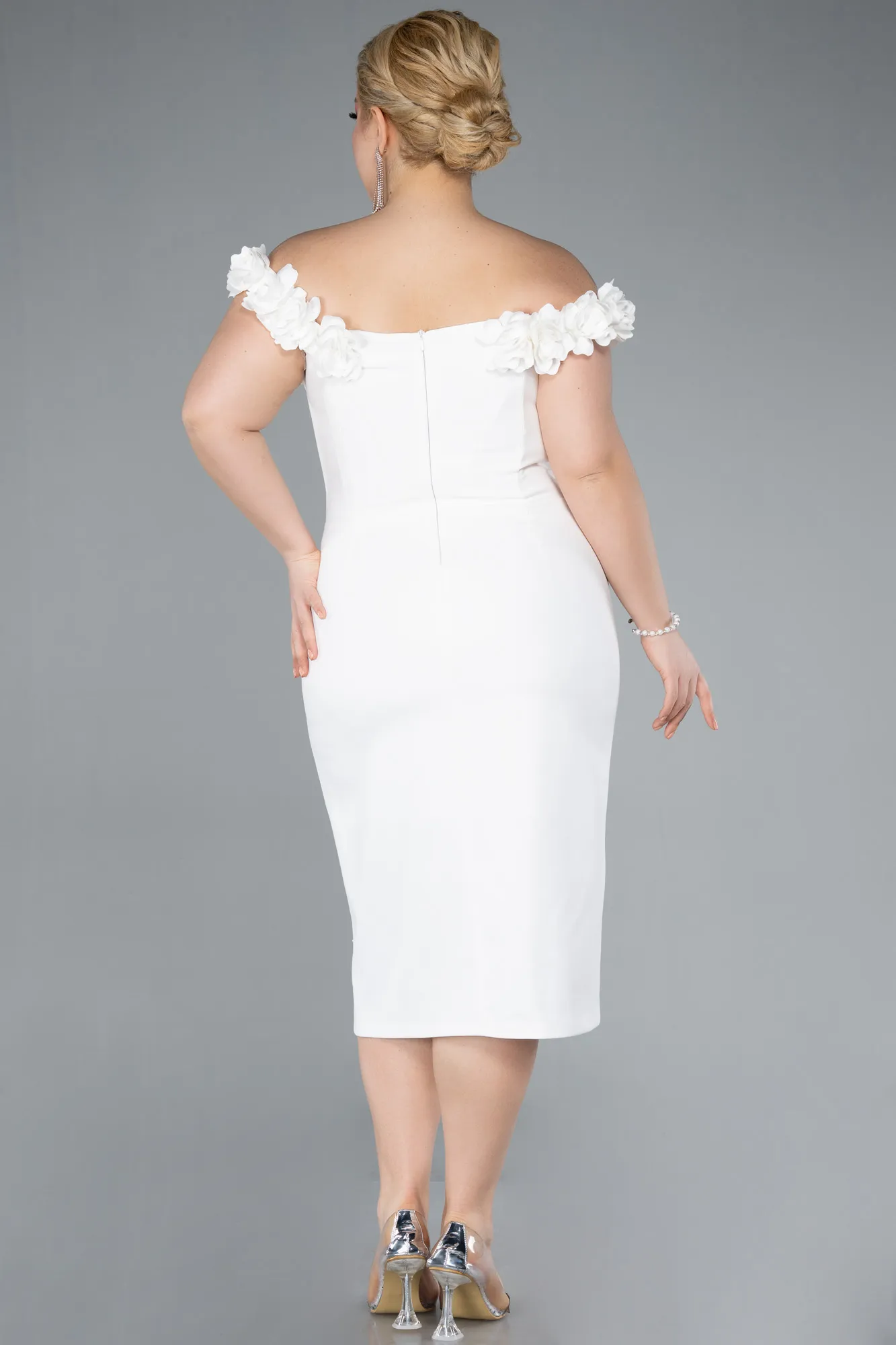 Ecru-Midi Plus Size Party Dress ABK2318