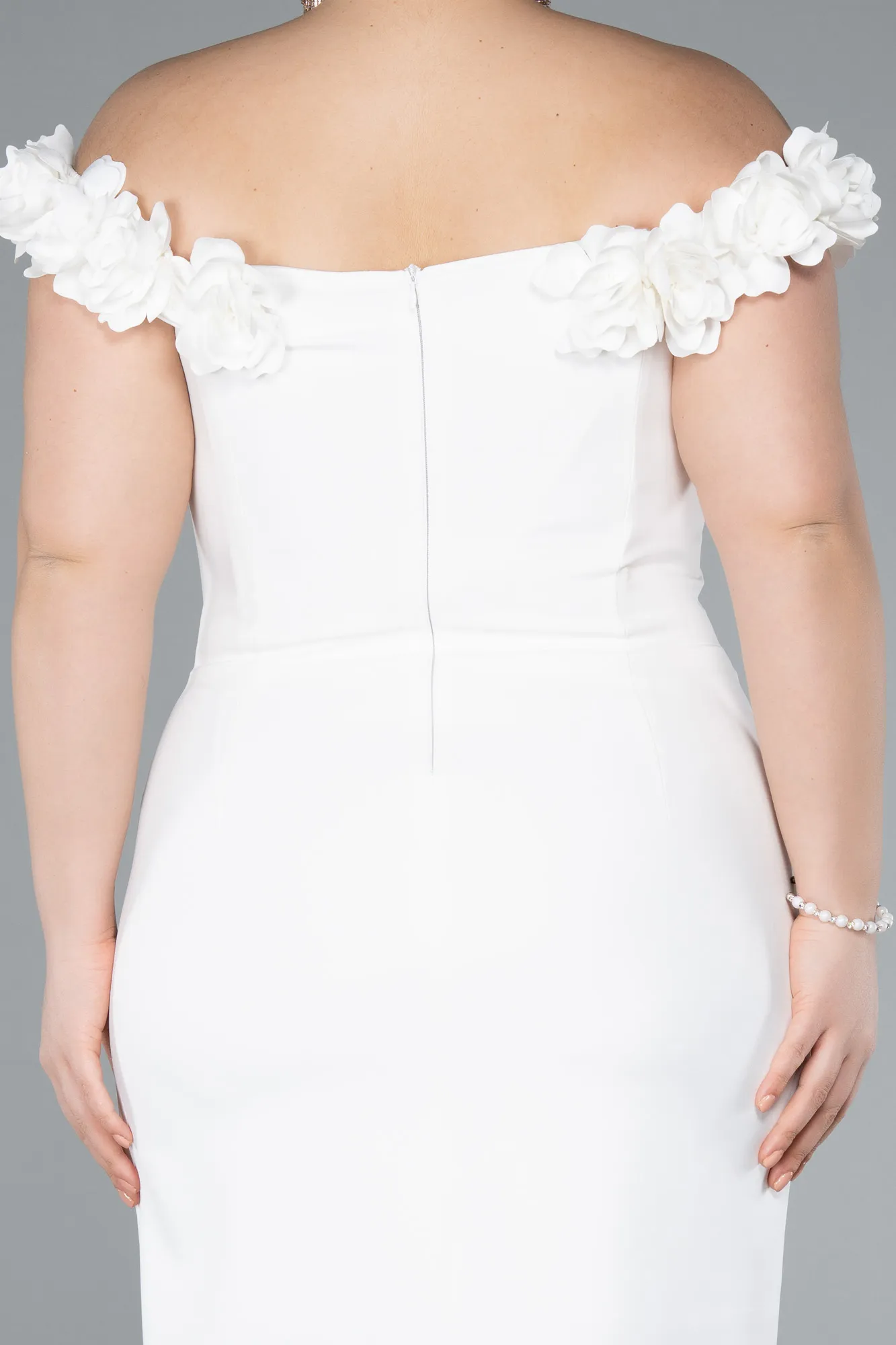 Ecru-Midi Plus Size Party Dress ABK2318