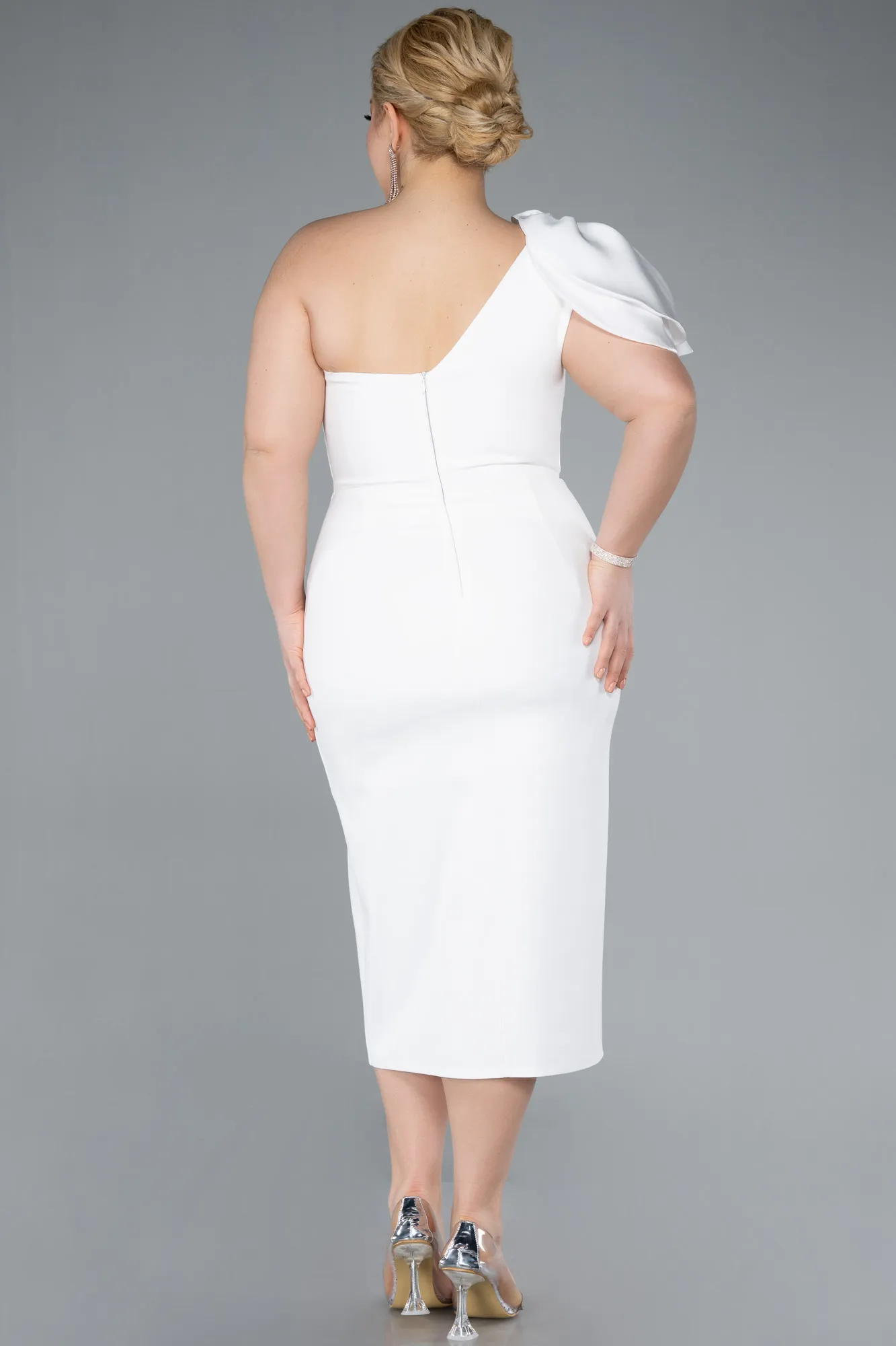Ecru-Midi Plus Size Party Dress ABK2319