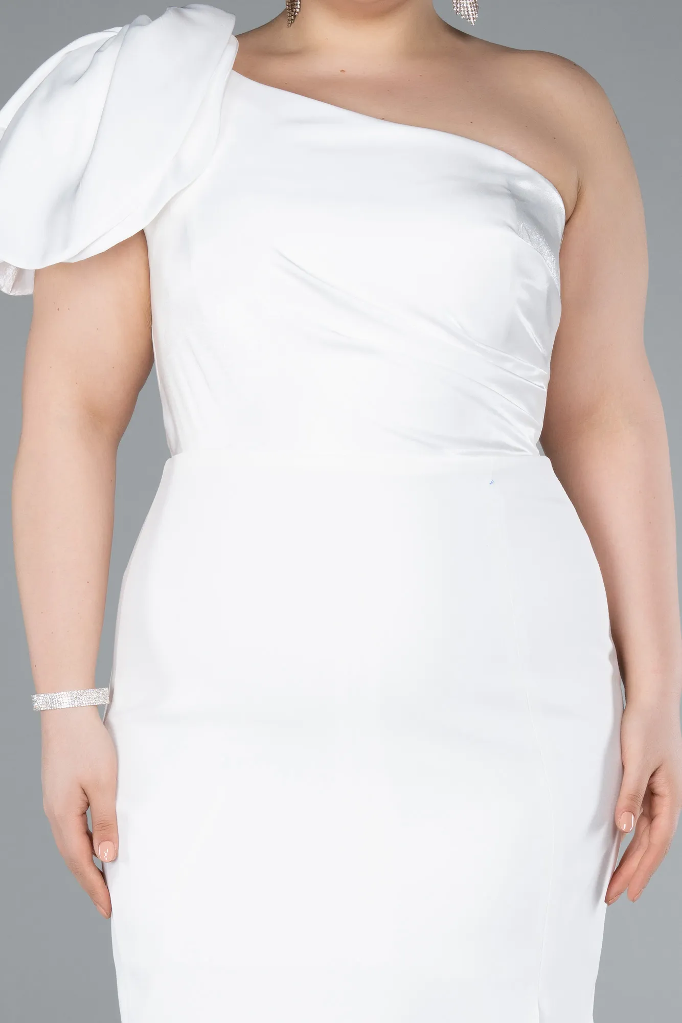 Ecru-Midi Plus Size Party Dress ABK2319