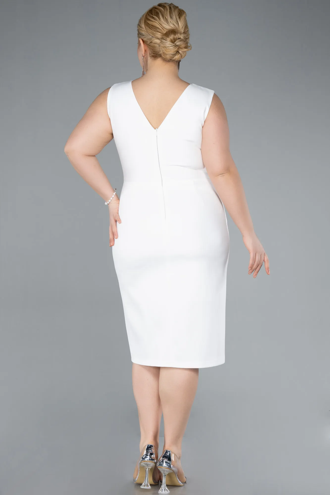 Ecru-Midi Plus Size Party Dress ABK2320