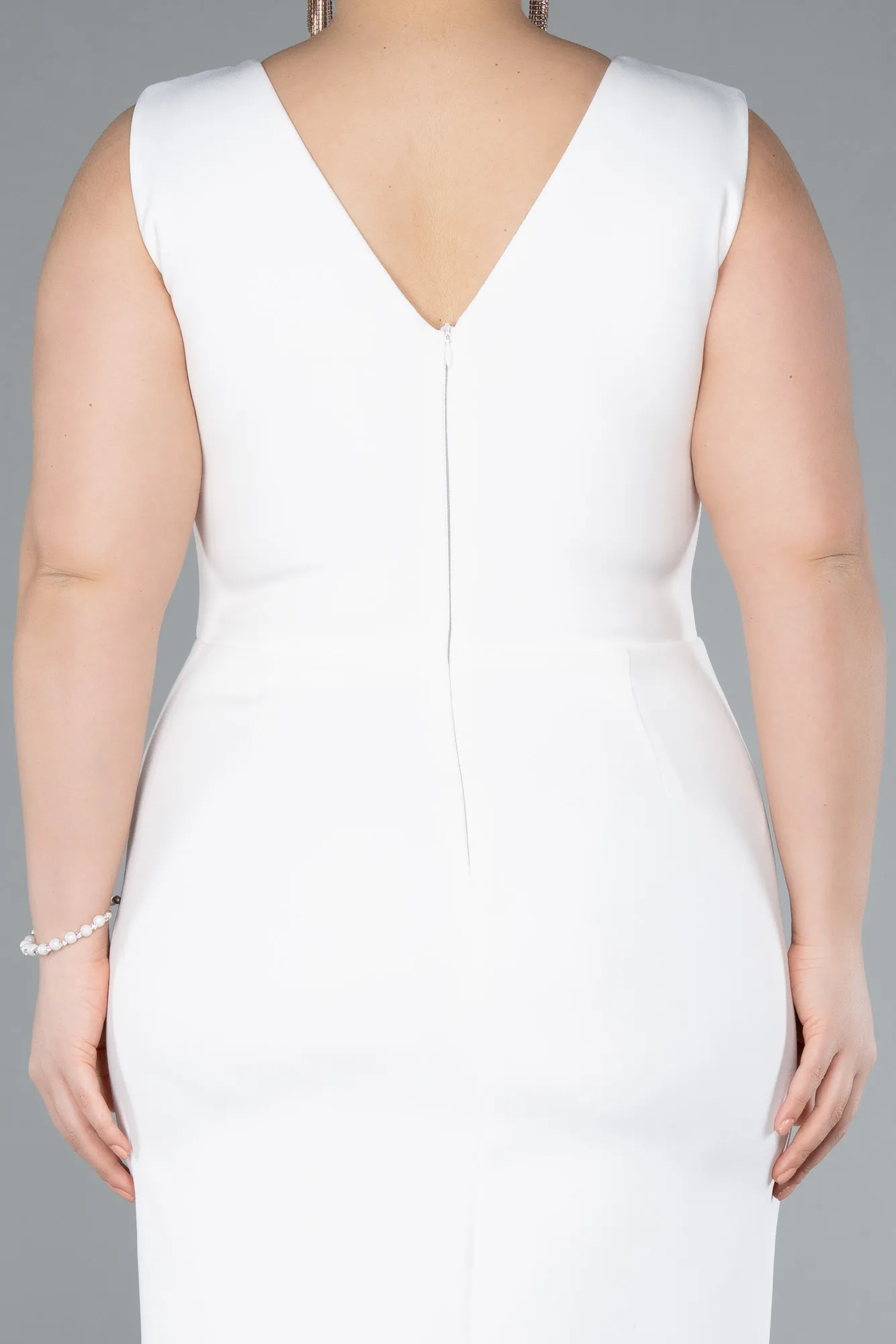 Ecru-Midi Plus Size Party Dress ABK2320