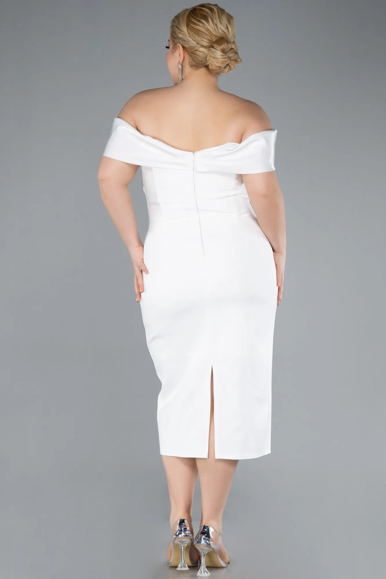 Ecru-Midi Plus Size Party Dress ABK2321