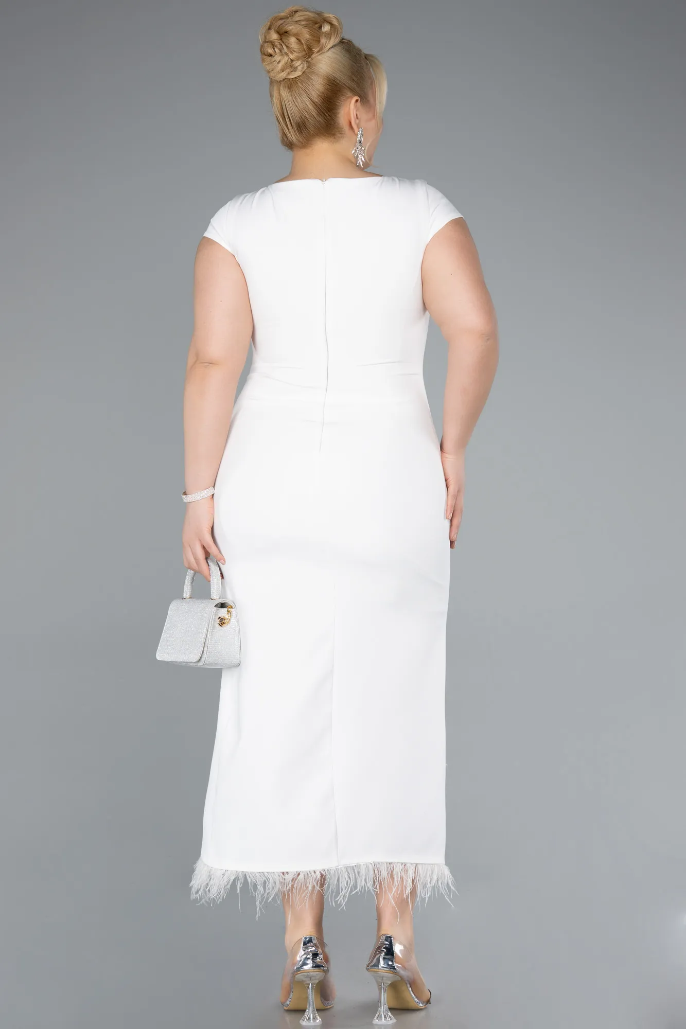 Ecru-Midi Plus Size Party Dress ABK2340