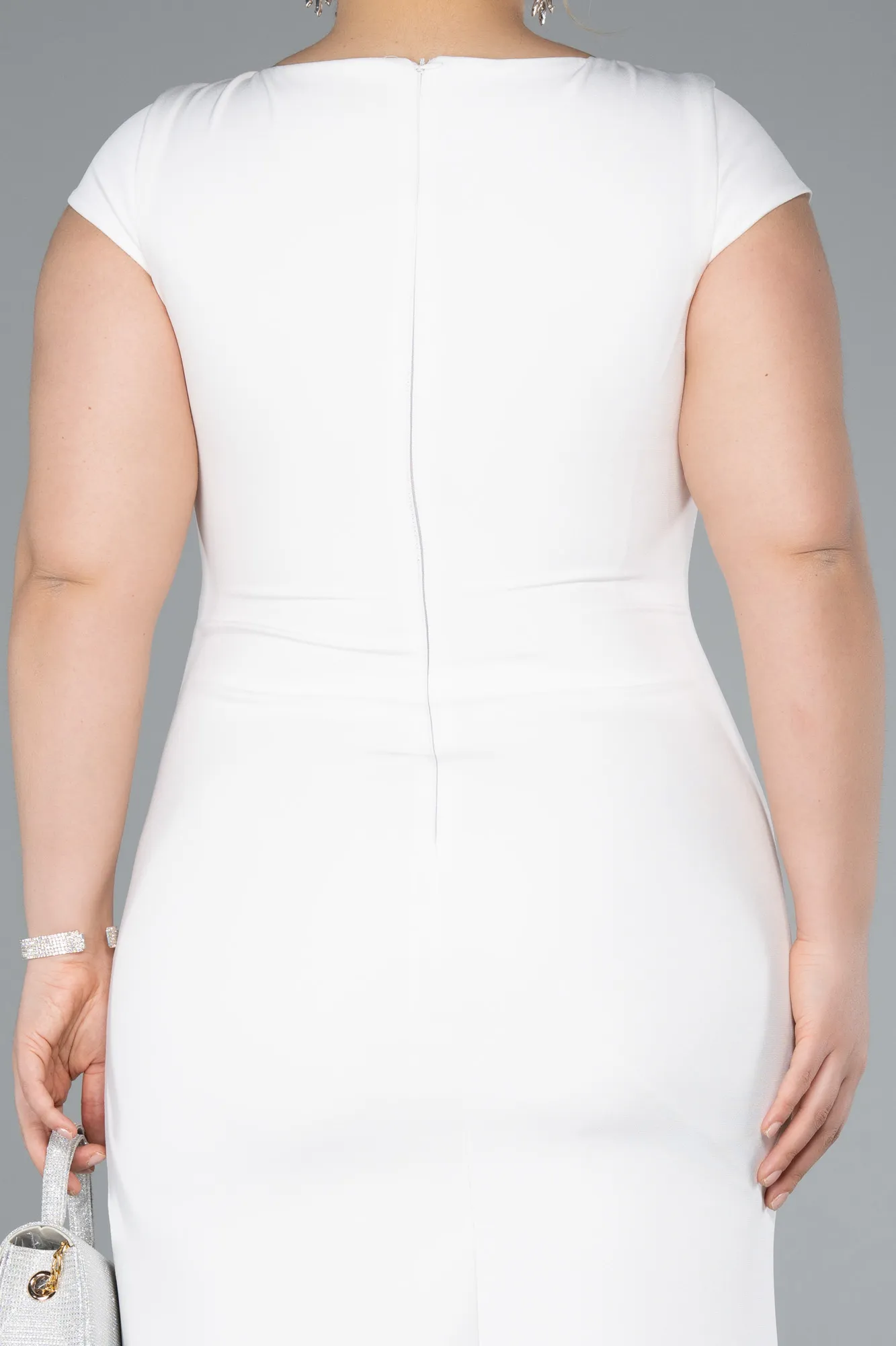 Ecru-Midi Plus Size Party Dress ABK2340