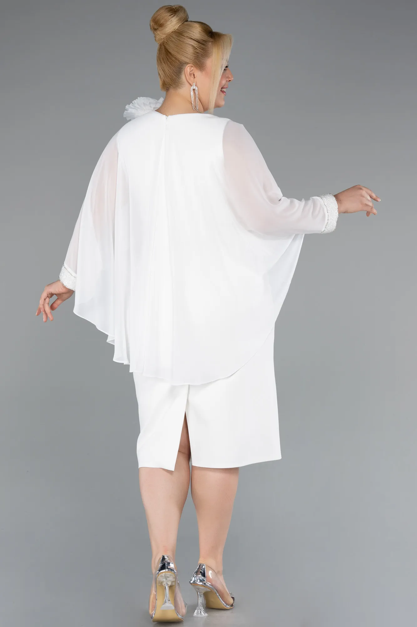 Ecru-Midi Plus Size Party Dress ABK2383