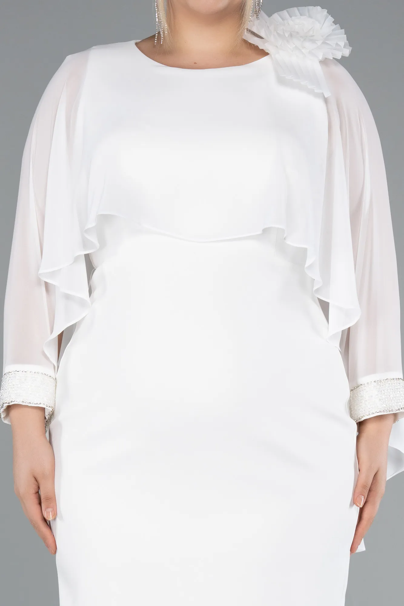 Ecru-Midi Plus Size Party Dress ABK2383