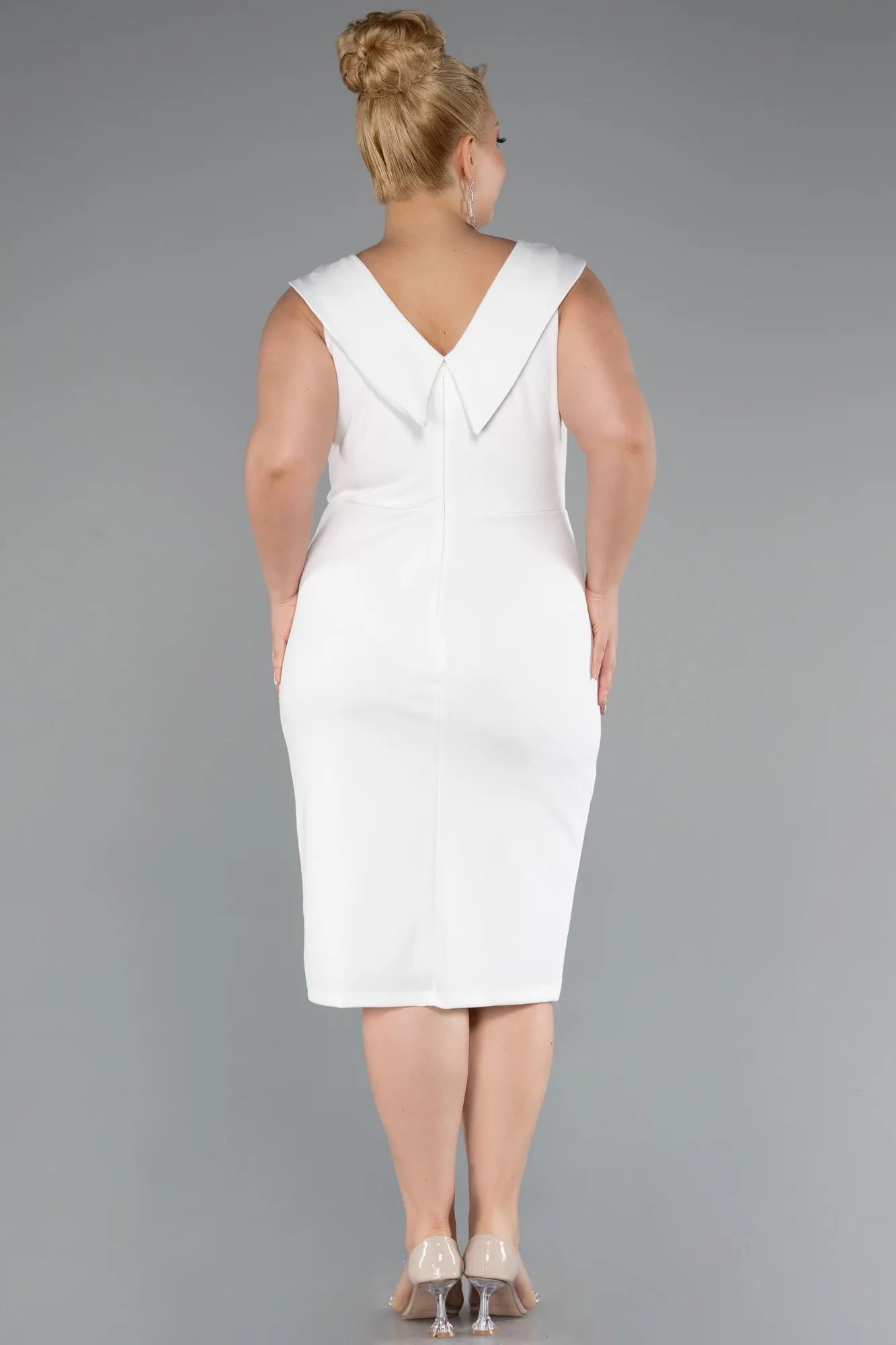 Ecru-Midi Plus Size Party Dress ABK2422