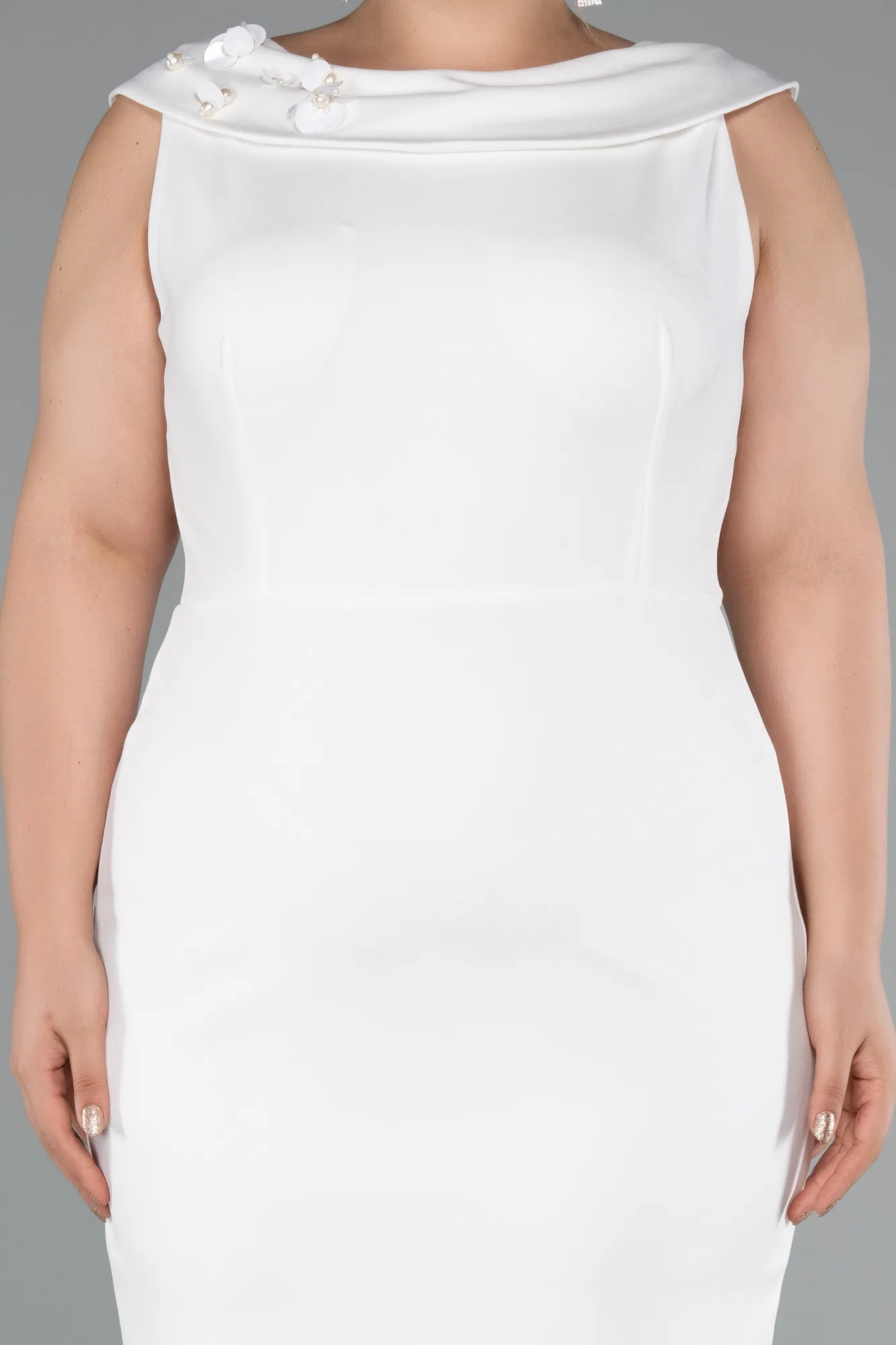 Ecru-Midi Plus Size Party Dress ABK2422