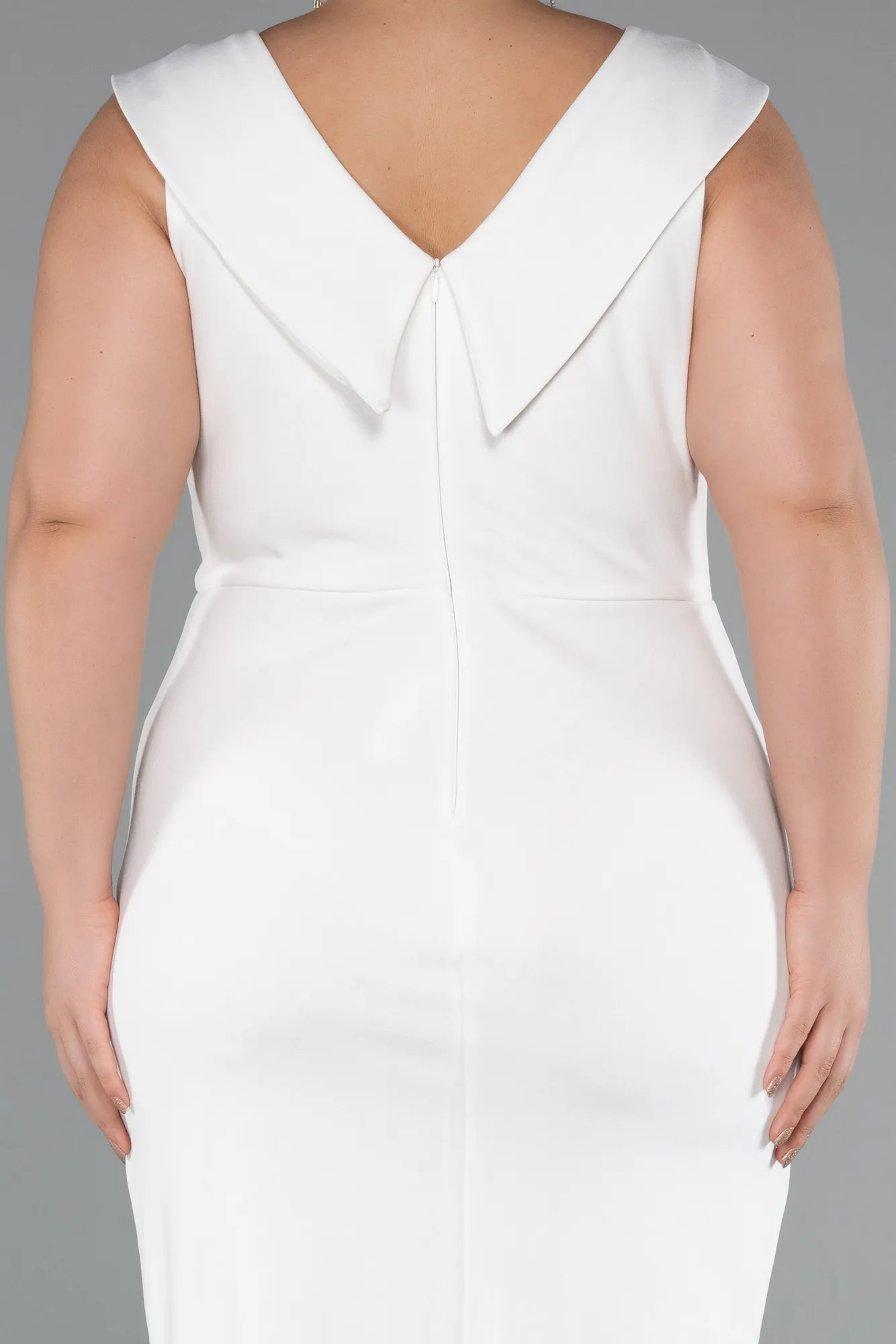 Ecru-Midi Plus Size Party Dress ABK2422