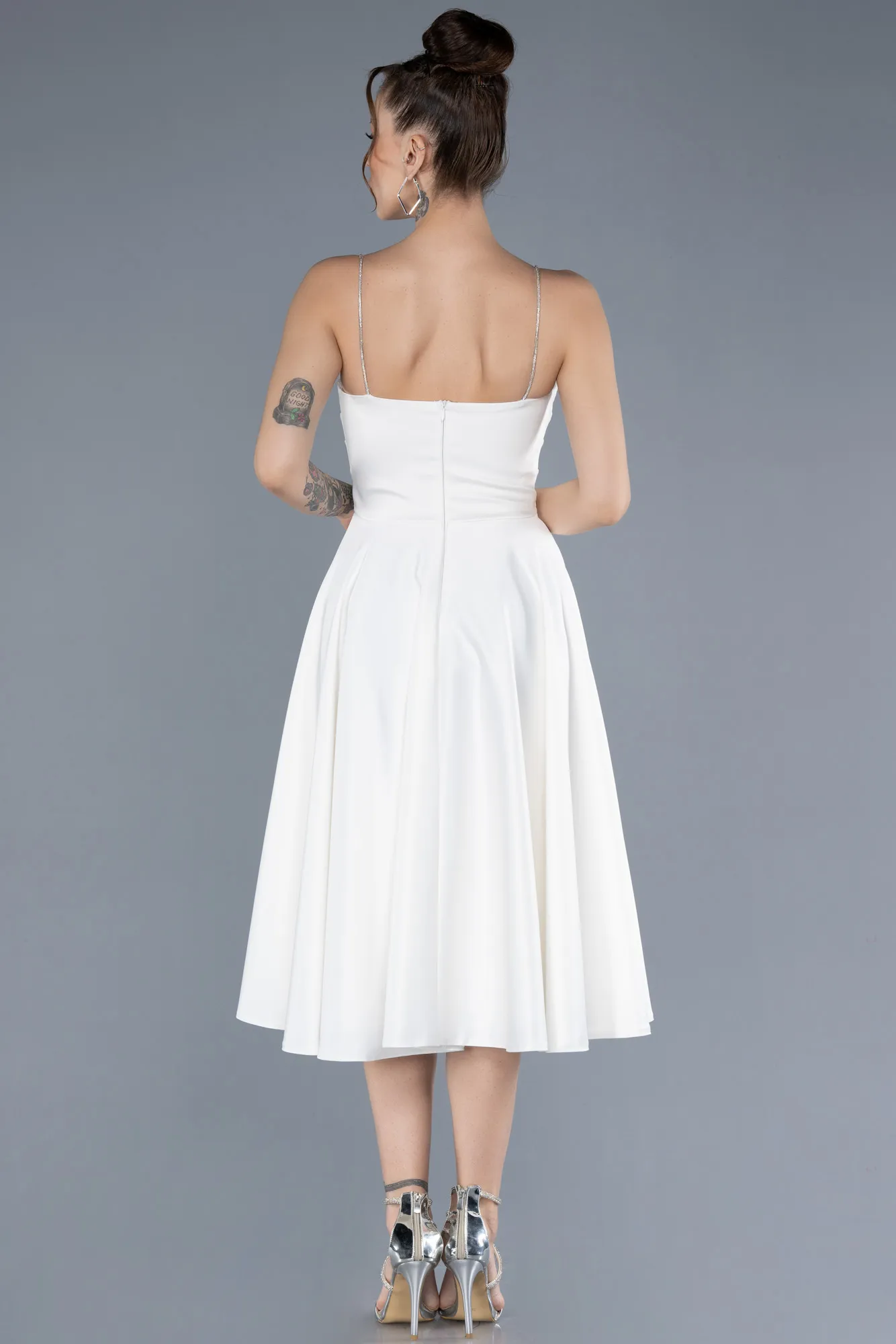 Ecru-Midi Satin Cocktail Dress ABK2240