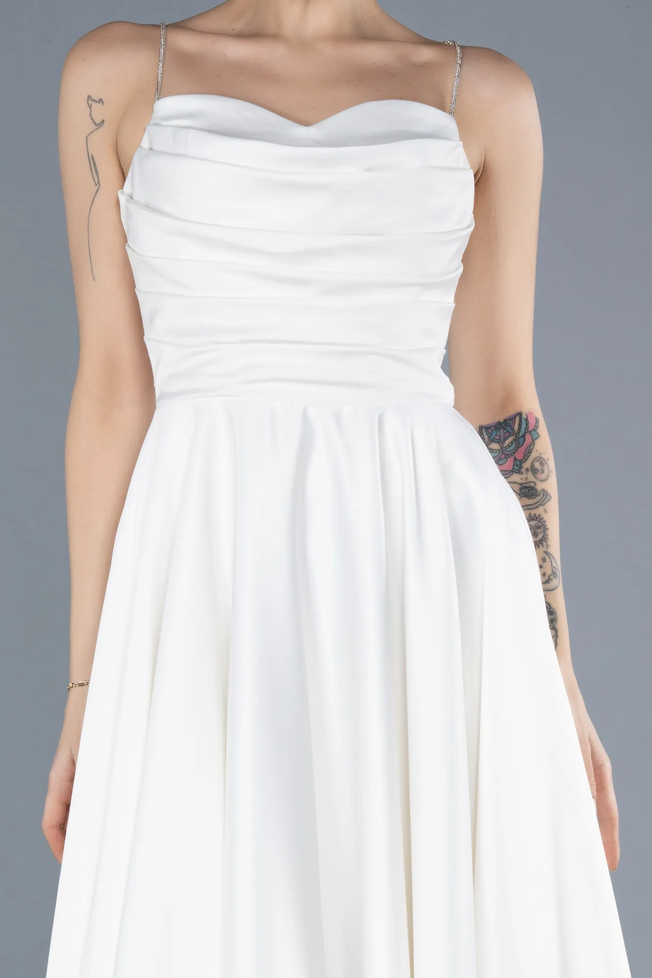 Ecru-Midi Satin Cocktail Dress ABK2240