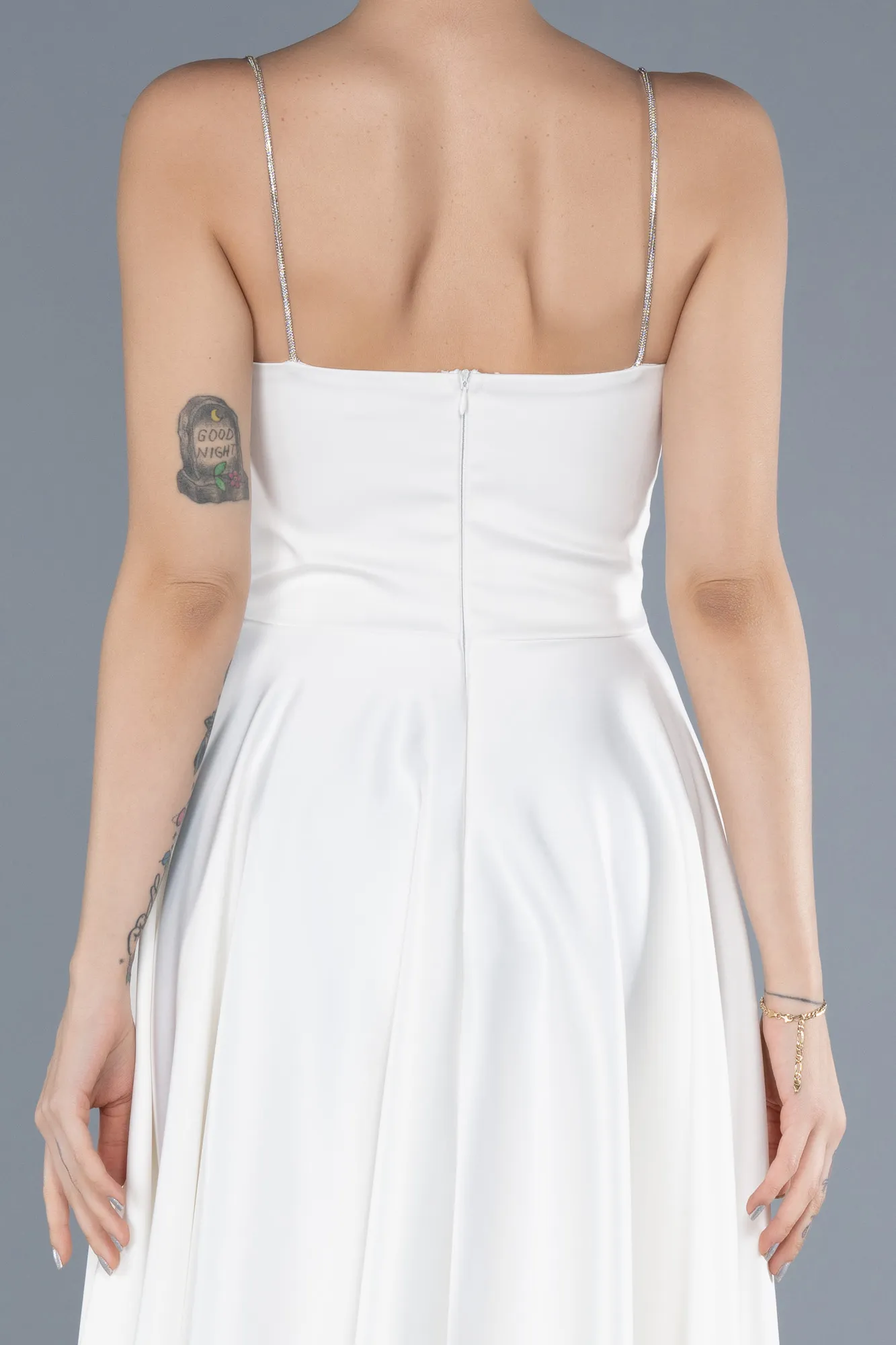 Ecru-Midi Satin Cocktail Dress ABK2240