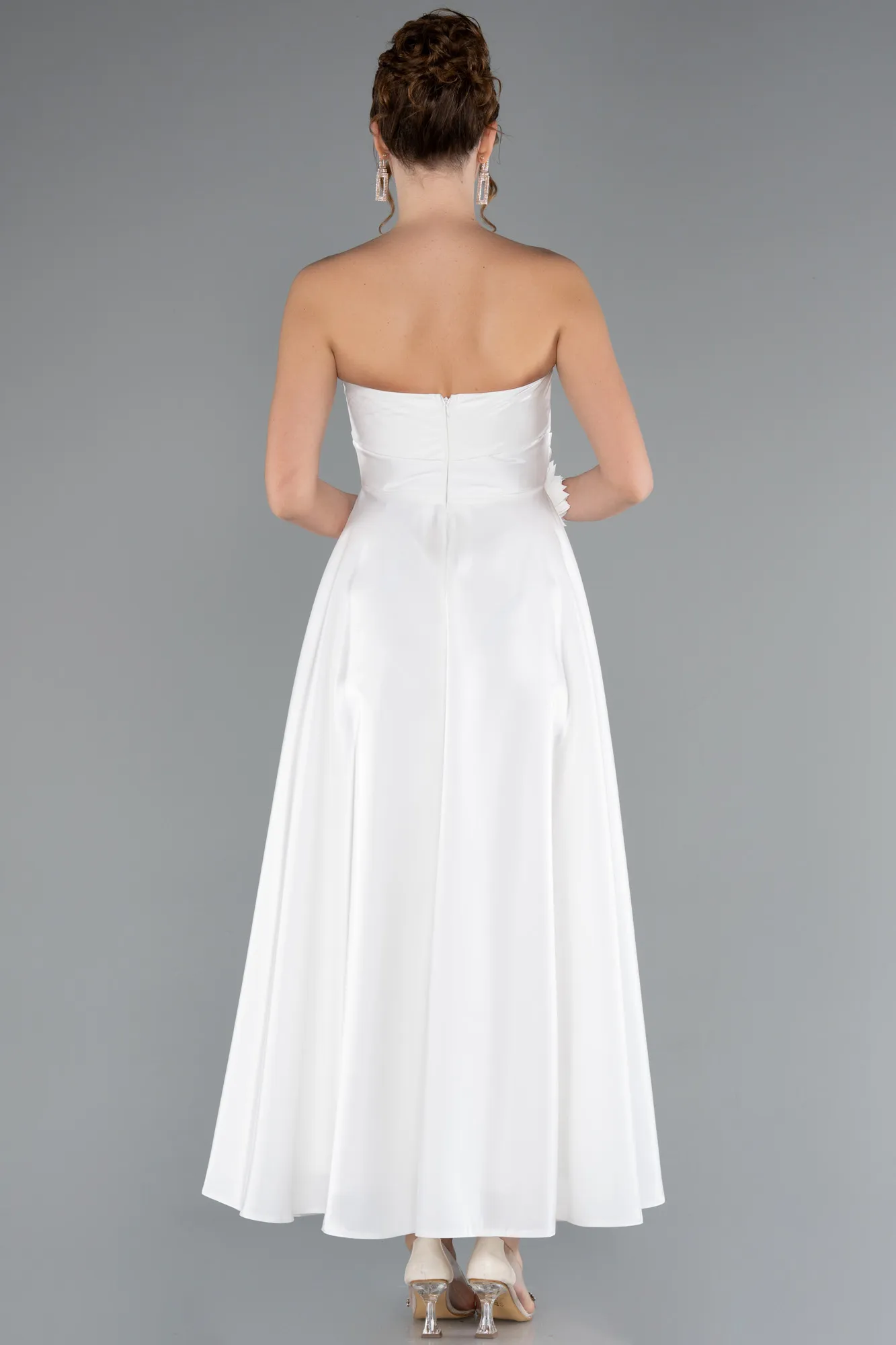 Ecru-Midi Satin Cocktail Dress ABK2363