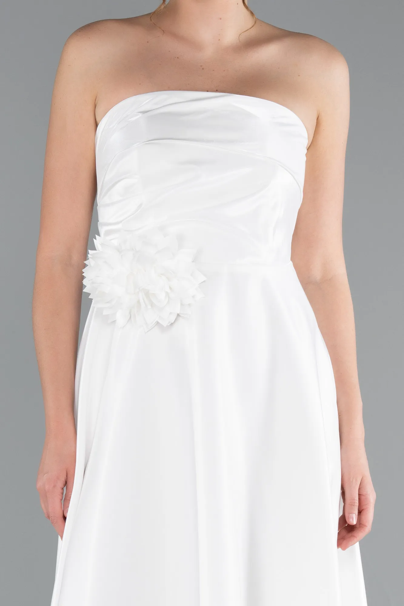 Ecru-Midi Satin Cocktail Dress ABK2363