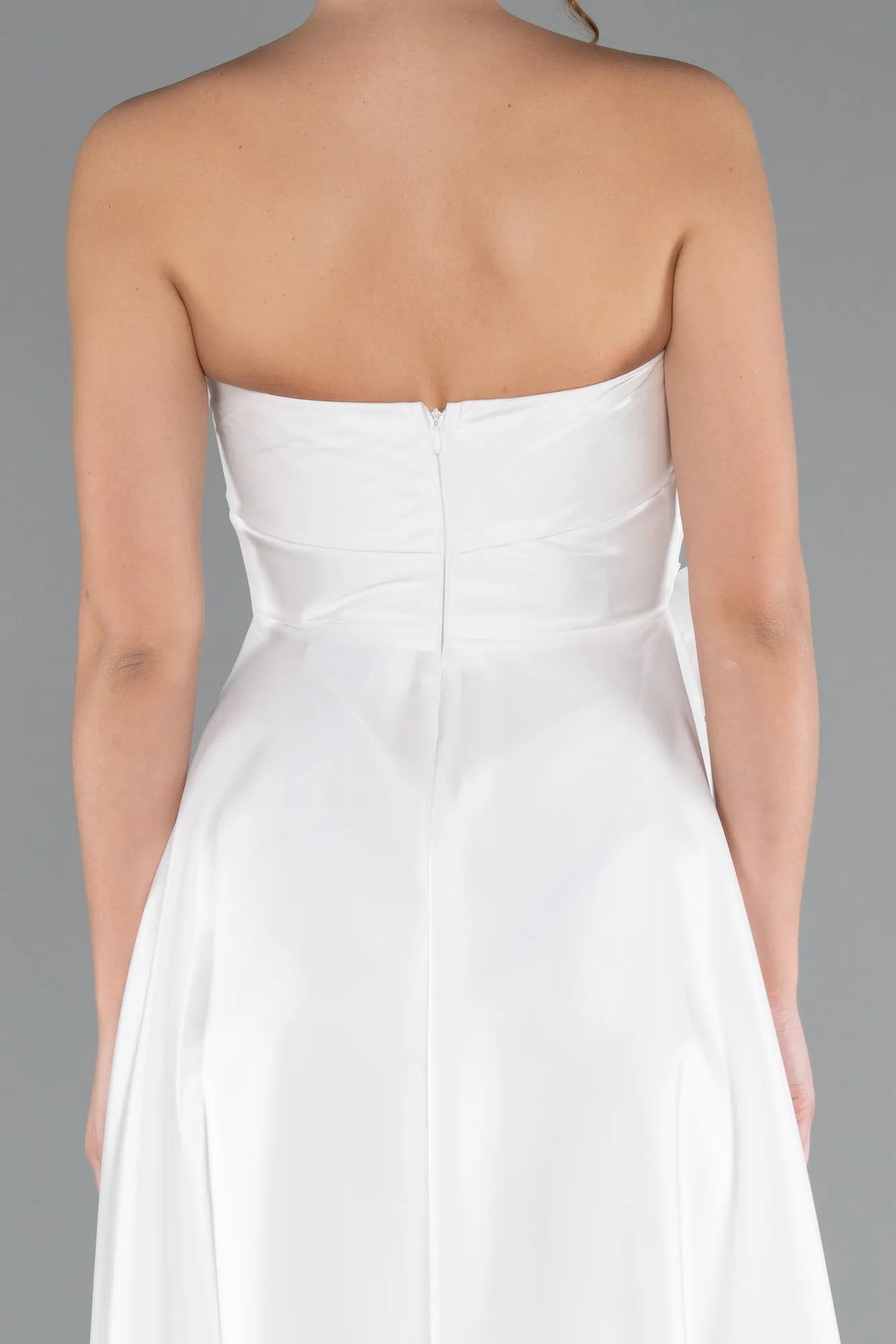 Ecru-Midi Satin Cocktail Dress ABK2363