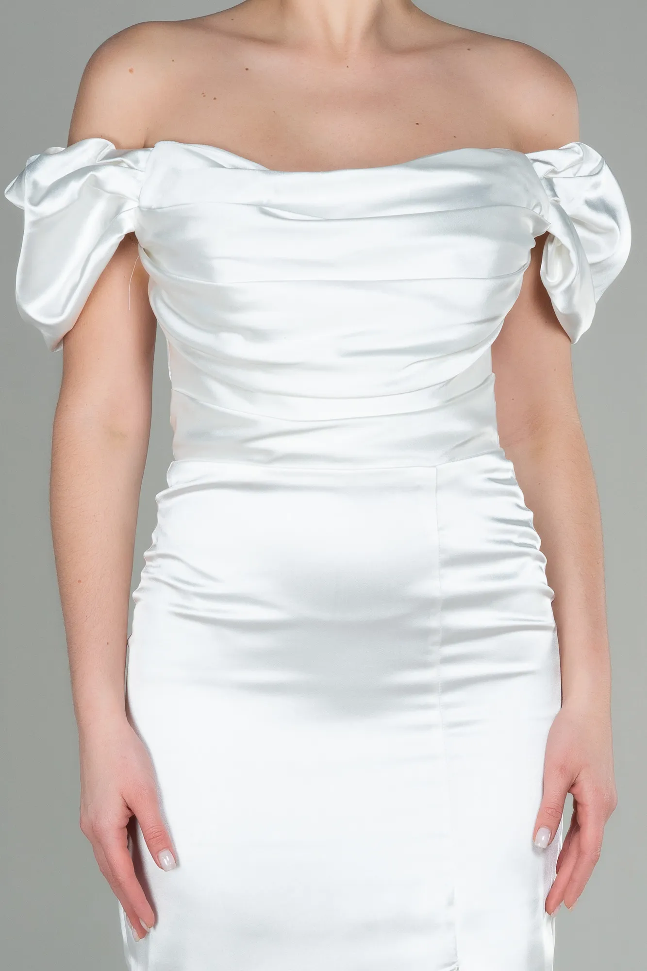 Ecru-Midi Satin Night Dress ABK1601