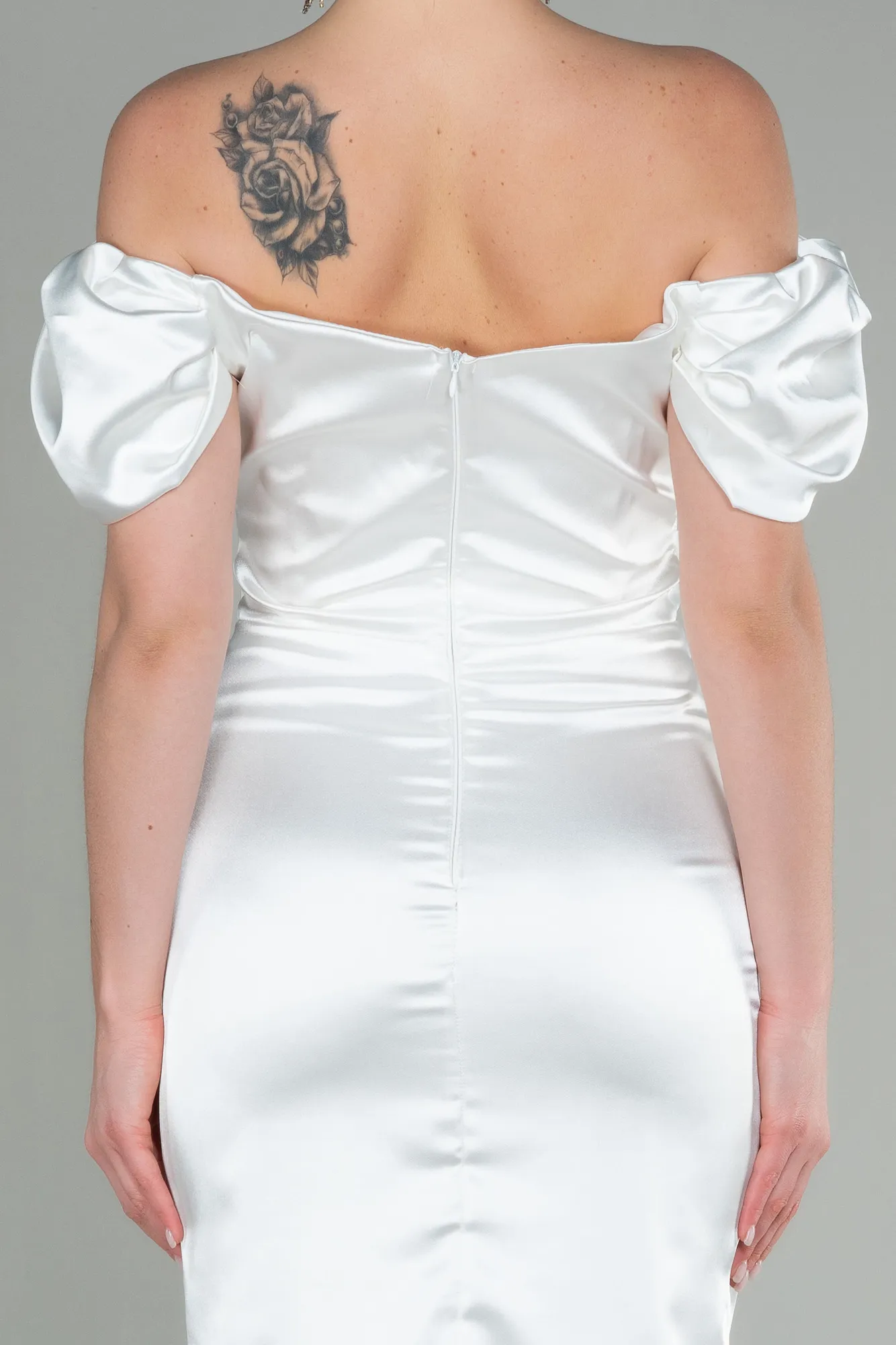 Ecru-Midi Satin Night Dress ABK1601