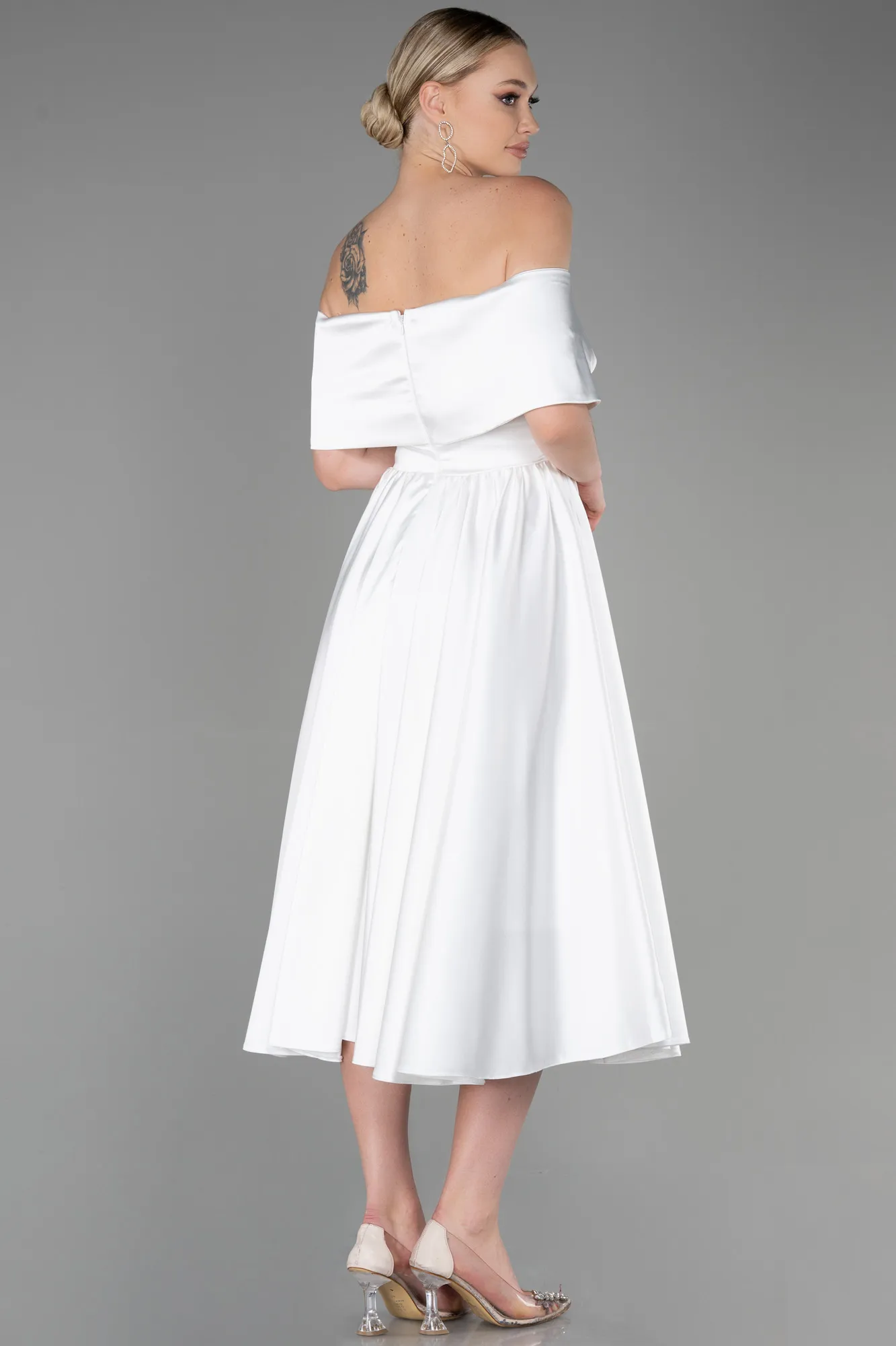 Ecru-Midi Satin Night Dress ABK1846