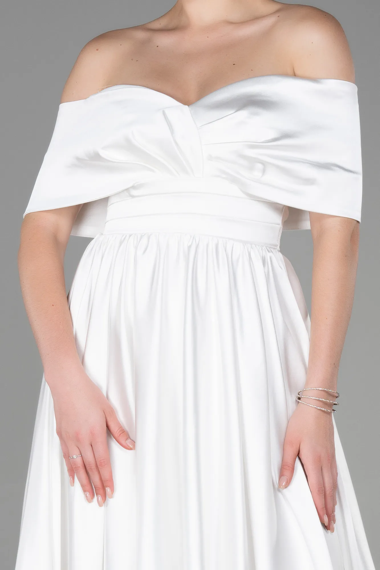 Ecru-Midi Satin Night Dress ABK1846