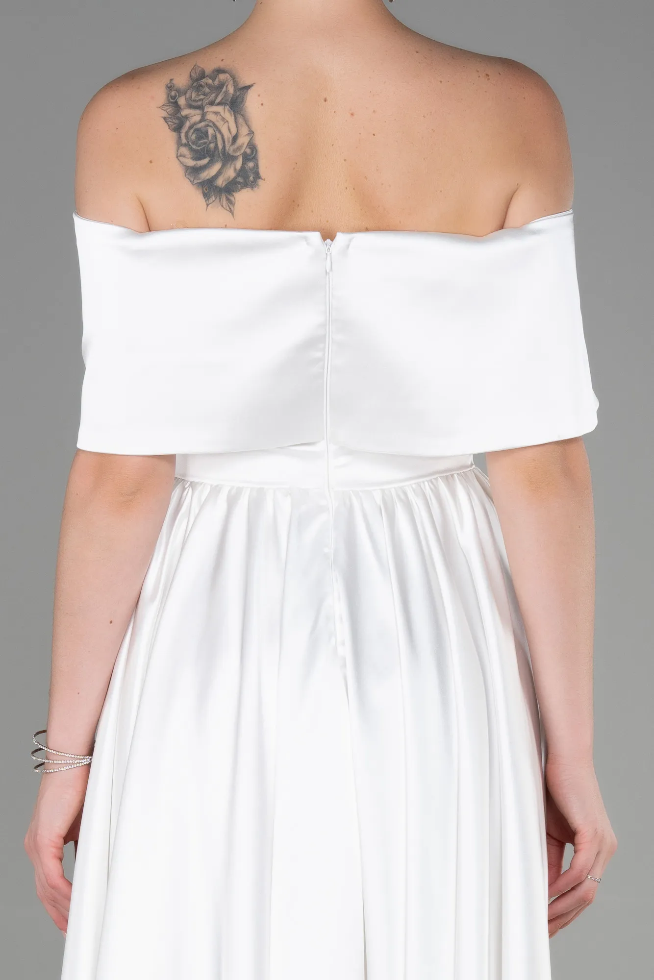 Ecru-Midi Satin Night Dress ABK1846