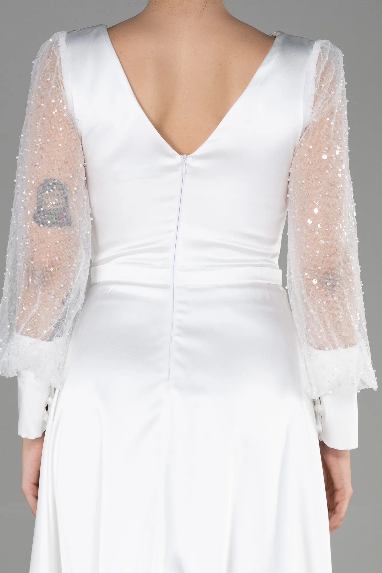 Ecru-Midi Satin Night Dress ABK1869