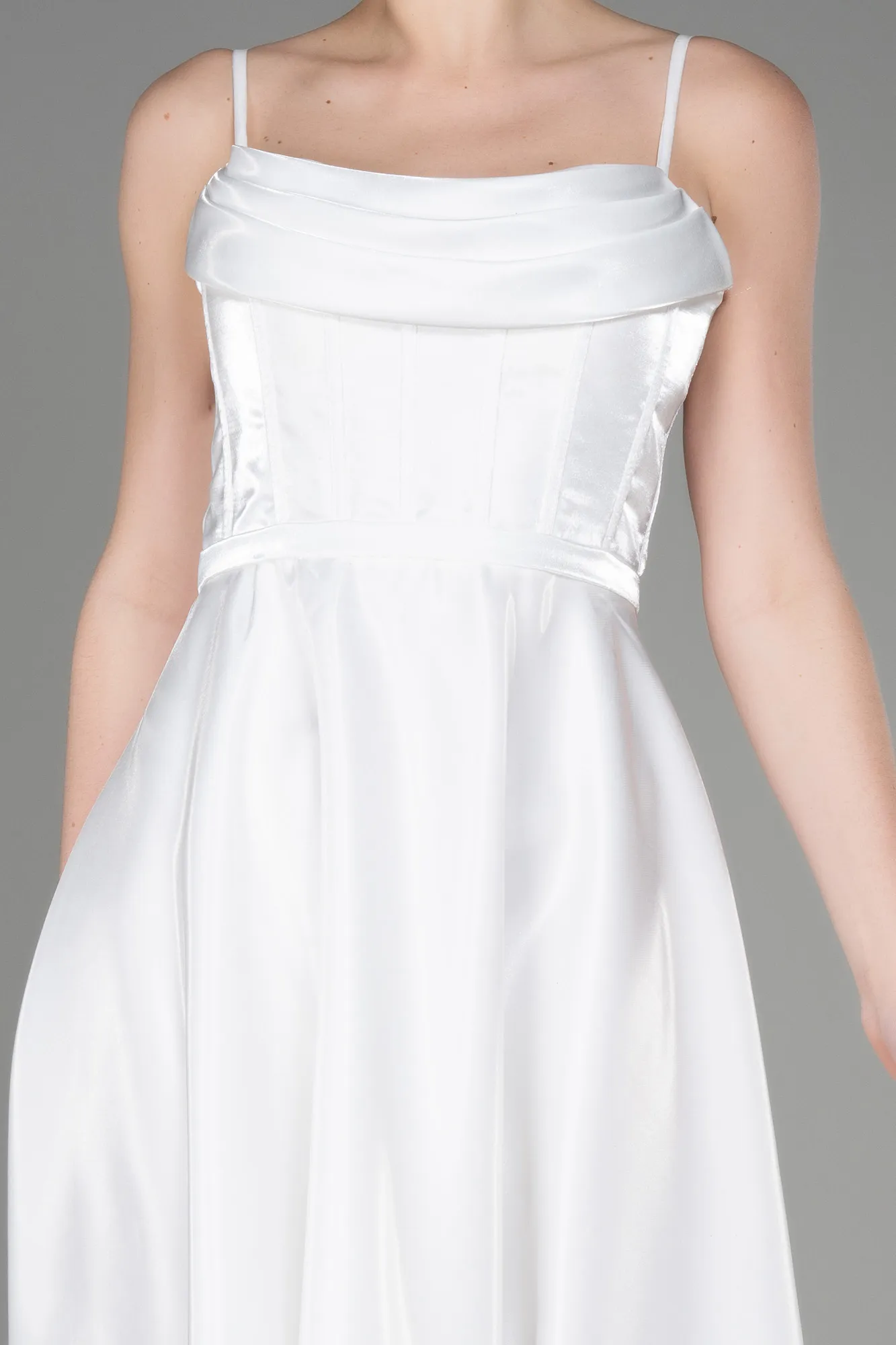 Ecru-Midi Satin Party Dress ABK2011