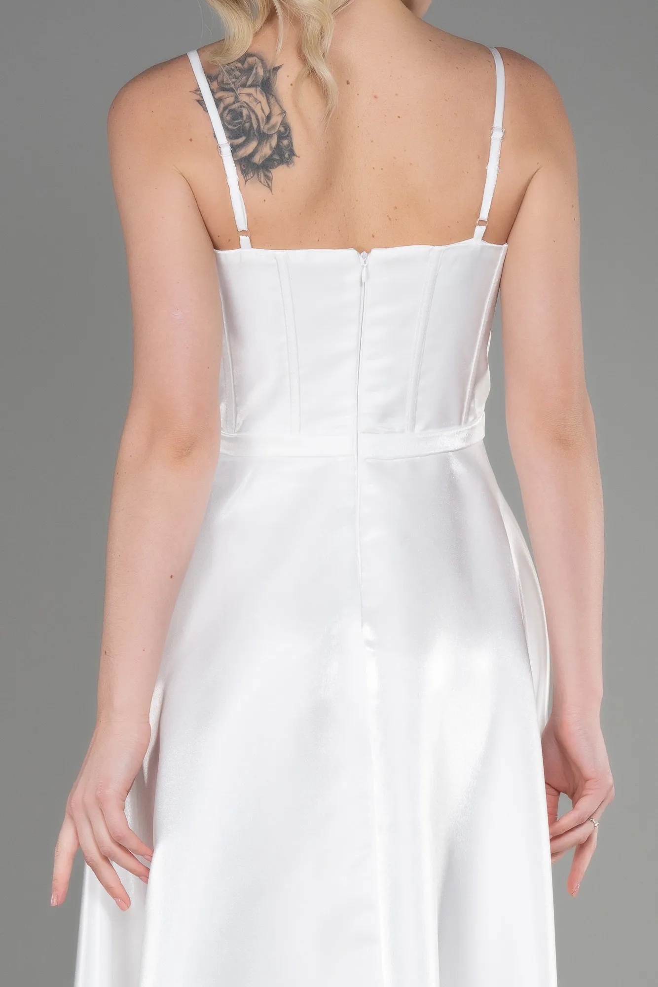 Ecru-Midi Satin Party Dress ABK2011