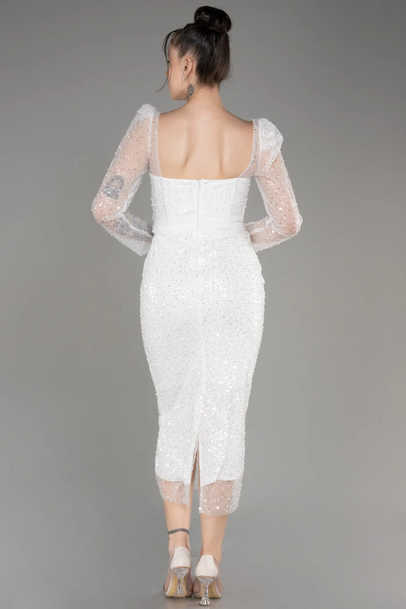 Ecru-Midi Scaly Cocktail Dress ABK1979