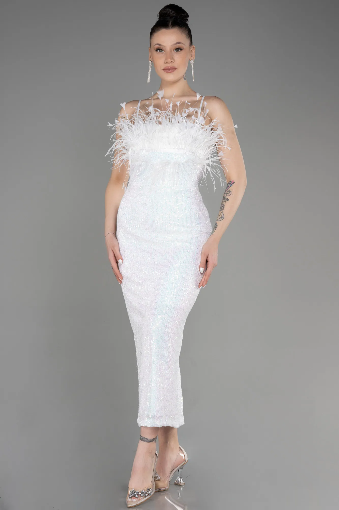 Ecru-Midi Scaly Cocktail Dress ABU3812