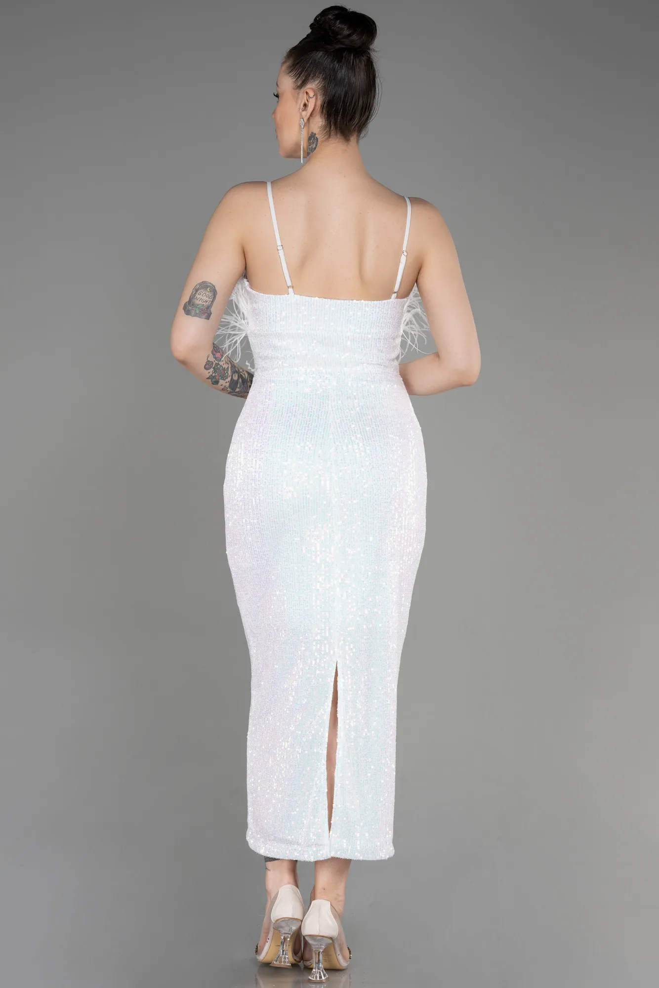 Ecru-Midi Scaly Cocktail Dress ABU3812