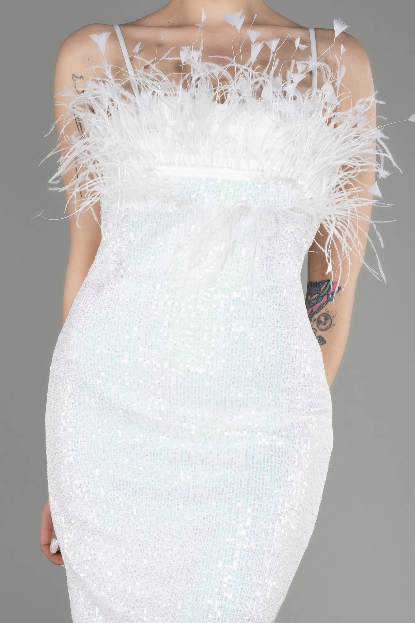 Ecru-Midi Scaly Cocktail Dress ABU3812