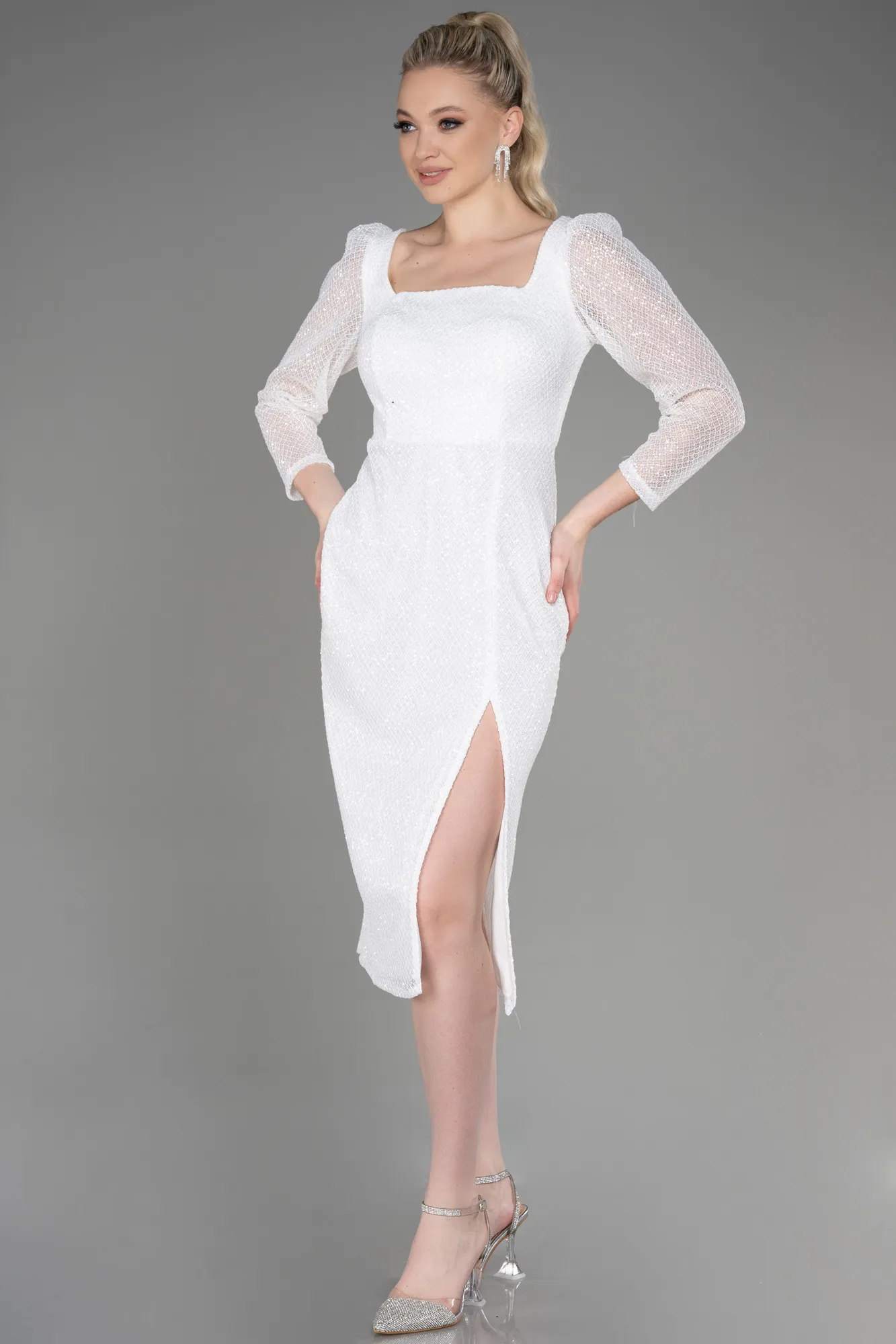 Ecru-Midi Scaly Night Dress ABK1936